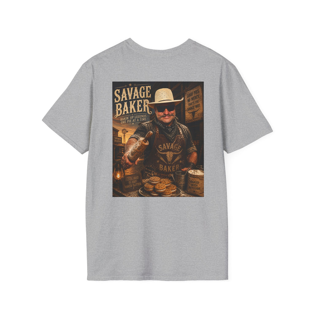 Savage Baker Western Graphic T-Shirt — Retro Bakery Logo & Vintage Chef Poster Tee