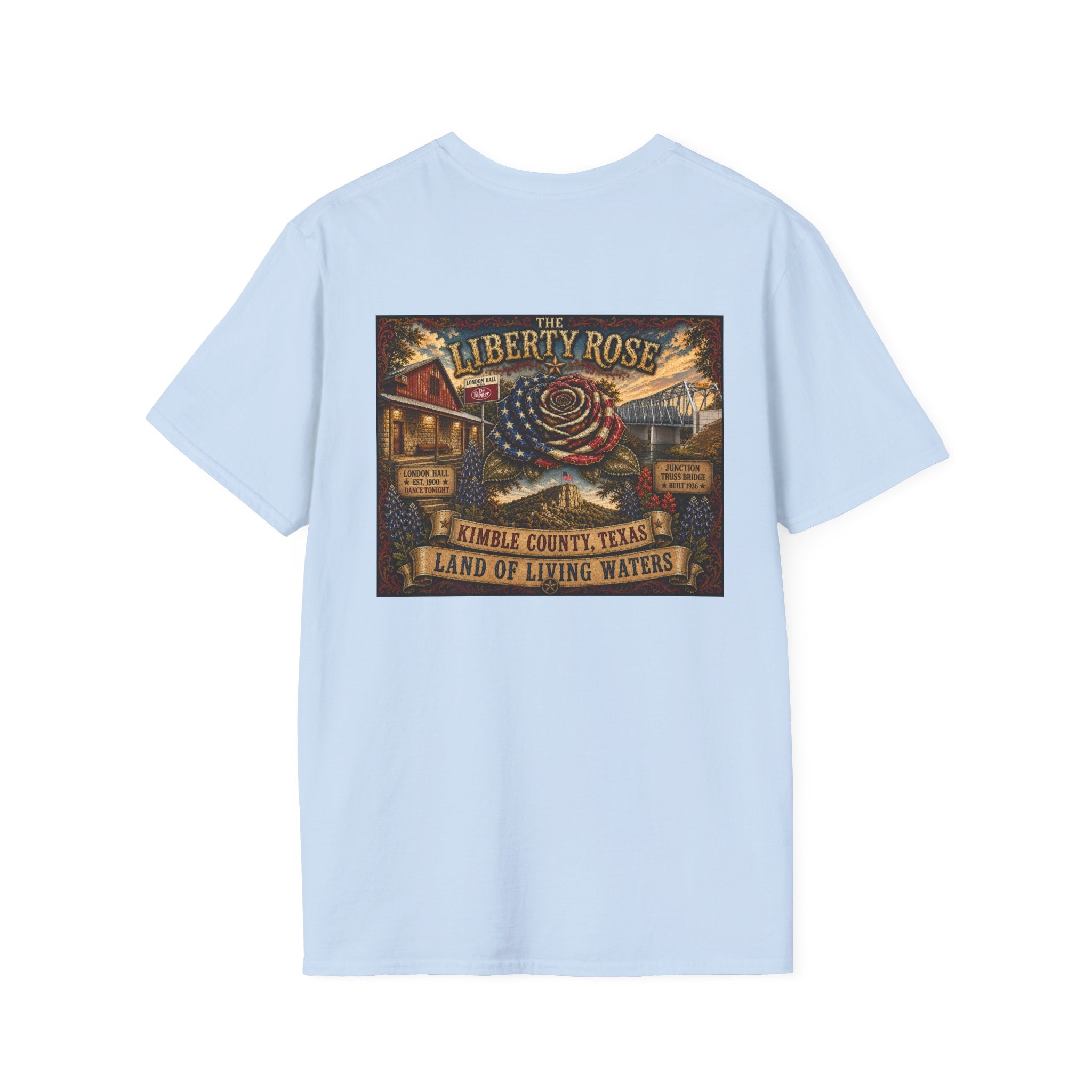 Kimble County Texas Donation, Liberty Rose T-Shirt — 'Liberty Rose' Vintage Small Town Design