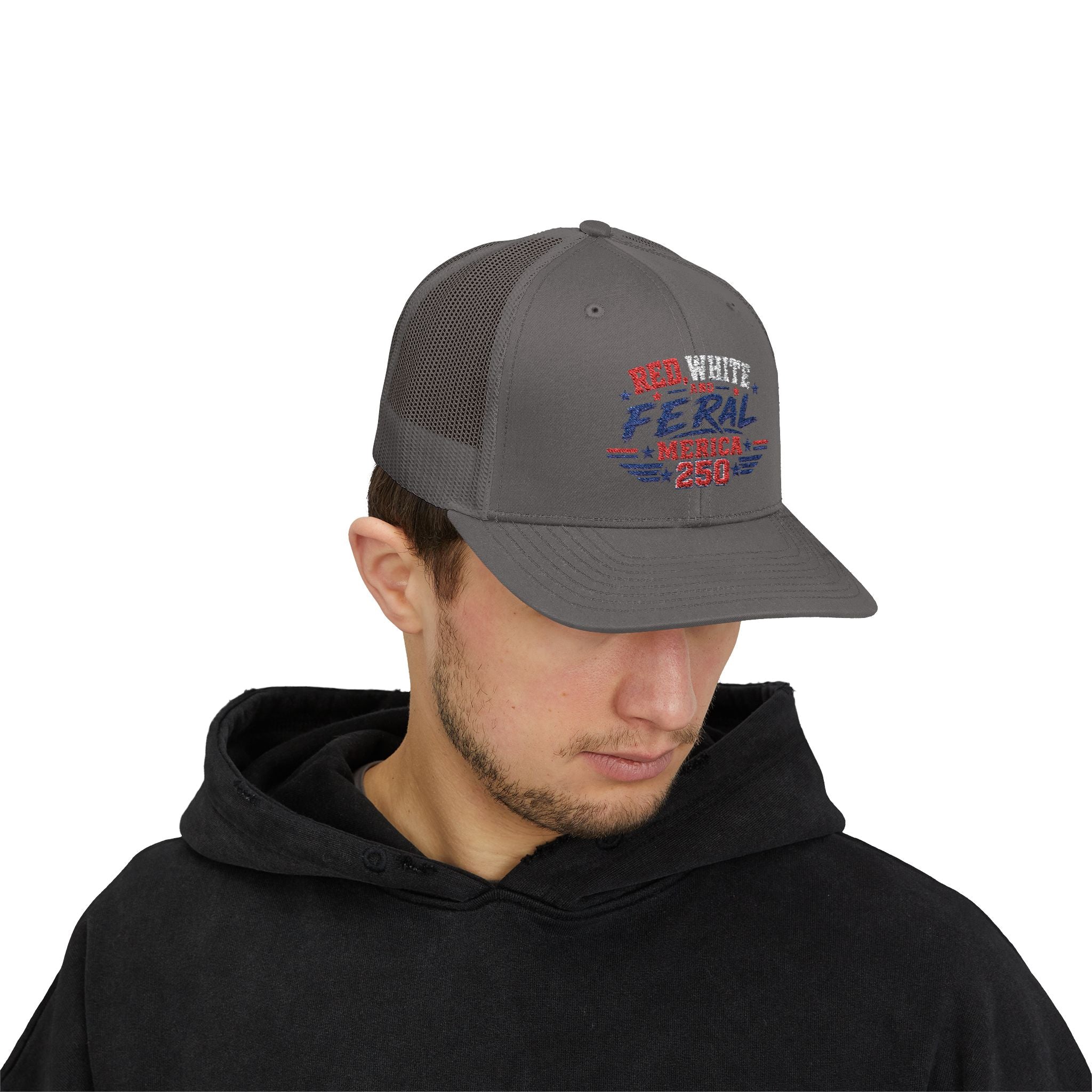 Feral 'Merica 250 Snapback Trucker Cap – Patriotic Red White & Blue Truckers Hat