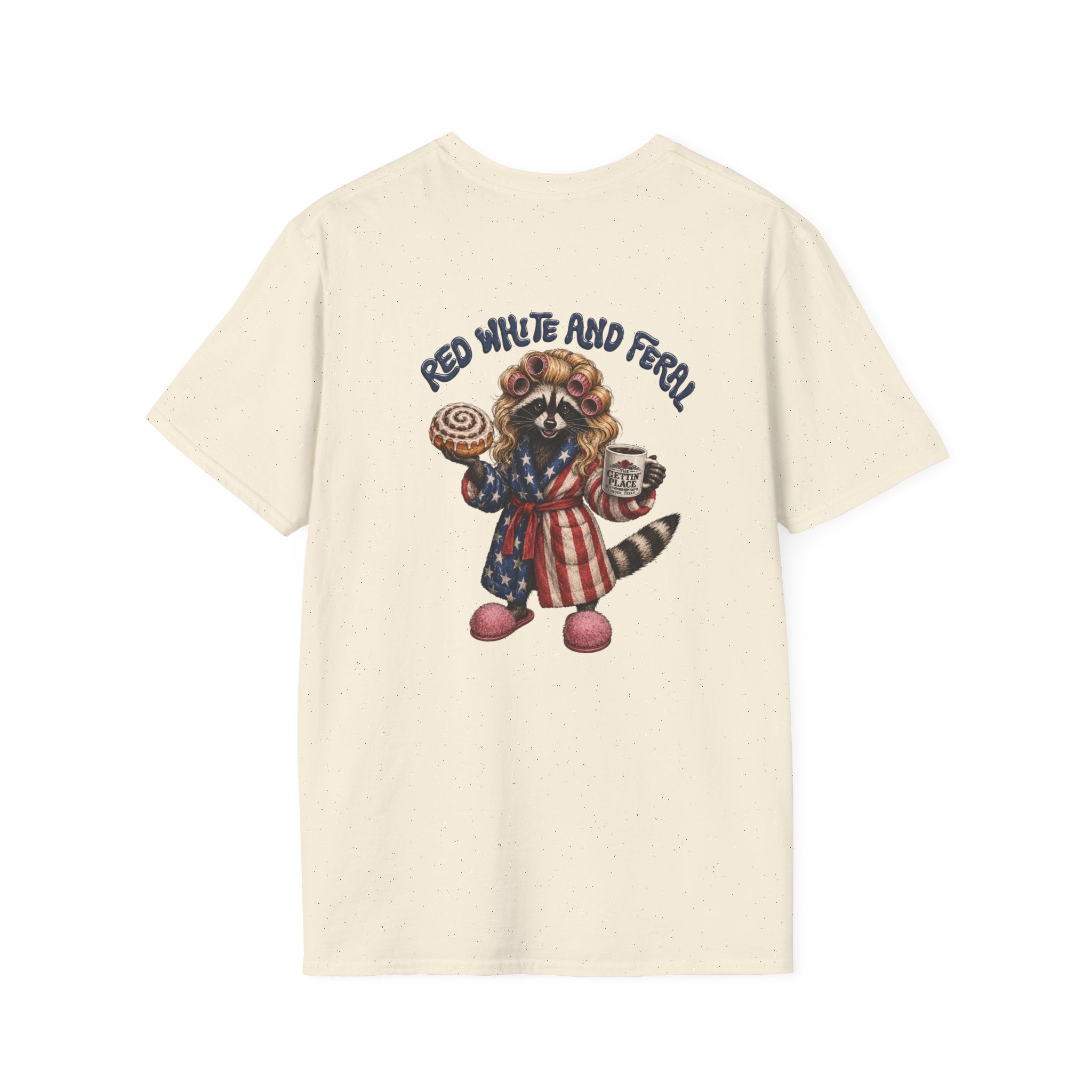 Patriotic Raccoon T-Shirt – "Red White and Ferrel" Pink Fuzzy Slippers, Americana Graphic Tee