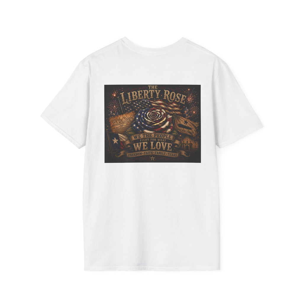 Liberty Rose T-Shirt - Patriotic Vintage Flag & Rose Design, We the People