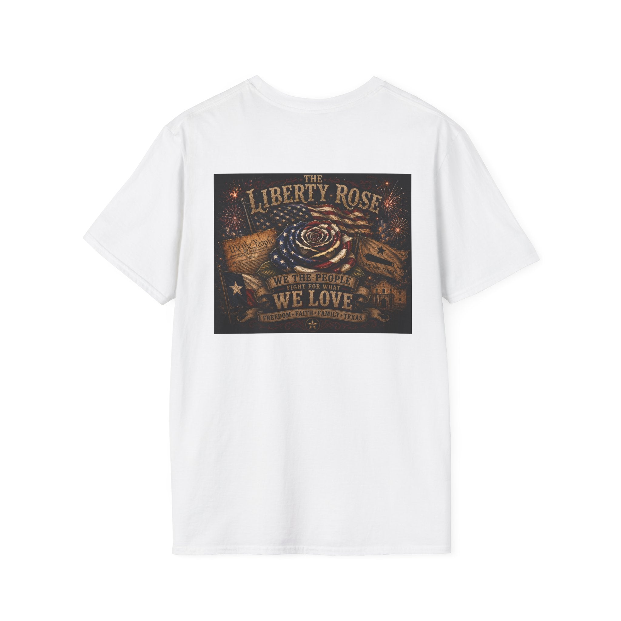Liberty Rose T-Shirt - Patriotic Vintage Flag & Rose Design, We the People