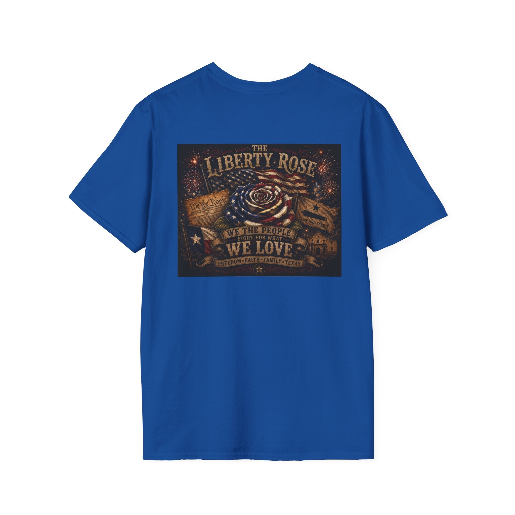 Liberty Rose T-Shirt - Patriotic Vintage Flag & Rose Design, We the People