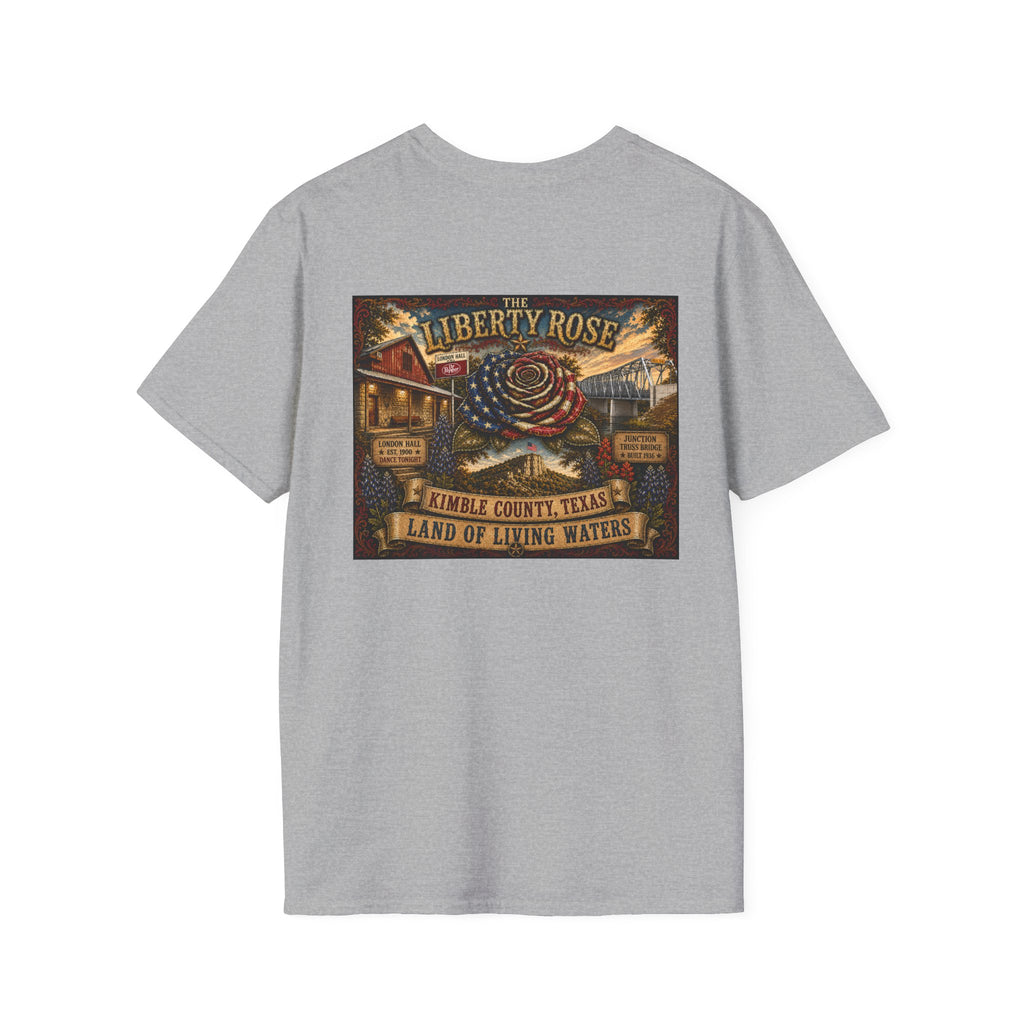 Kimble County Texas Donation, Liberty Rose T-Shirt — 'Liberty Rose' Vintage Small Town Design