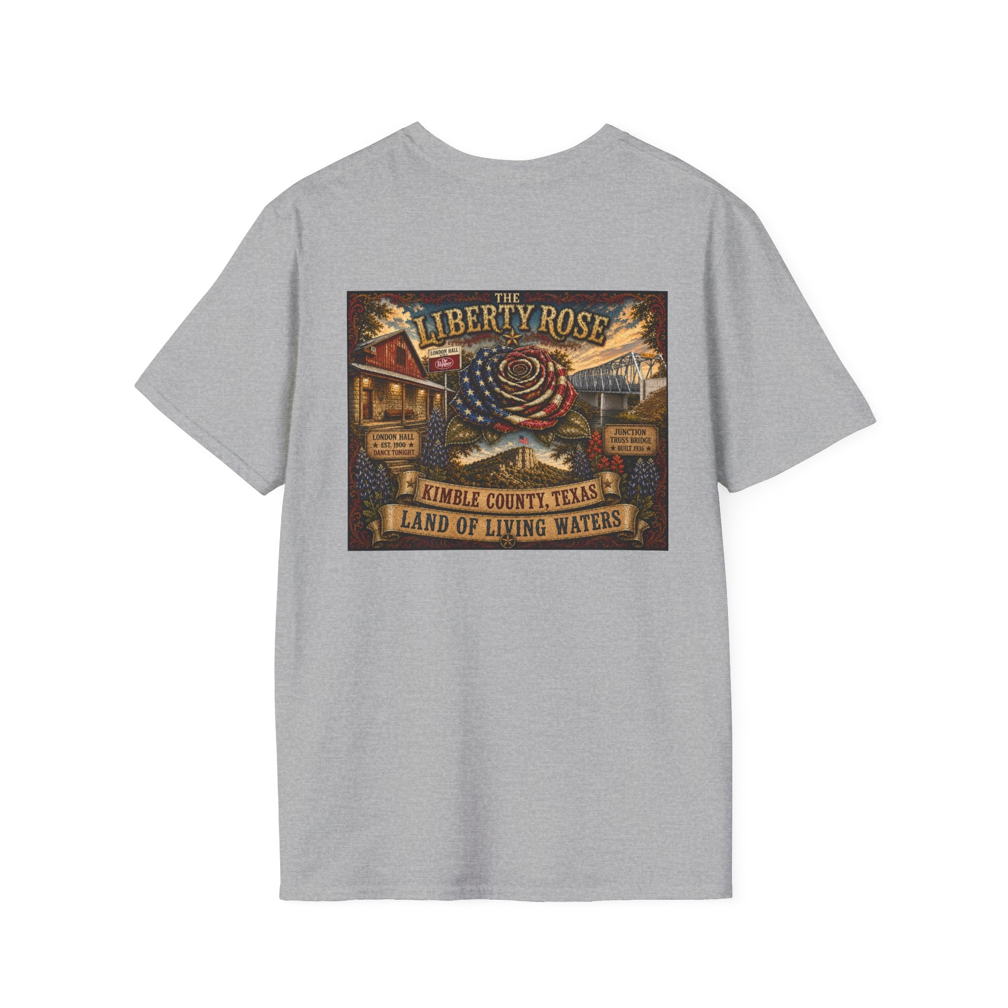 Kimble County Texas Donation, Liberty Rose T-Shirt — 'Liberty Rose' Vintage Small Town Design
