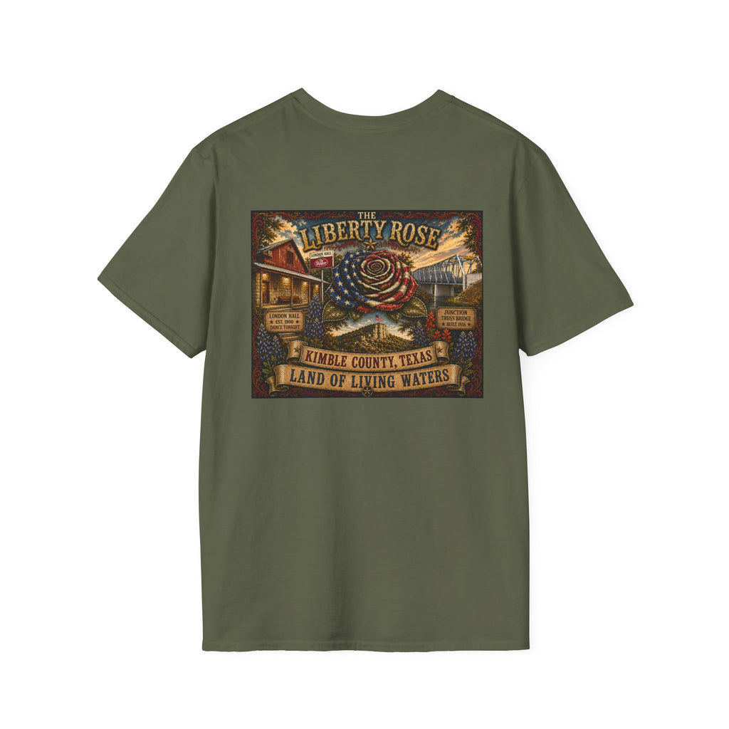 Kimble County Texas Donation, Liberty Rose T-Shirt — 'Liberty Rose' Vintage Small Town Design