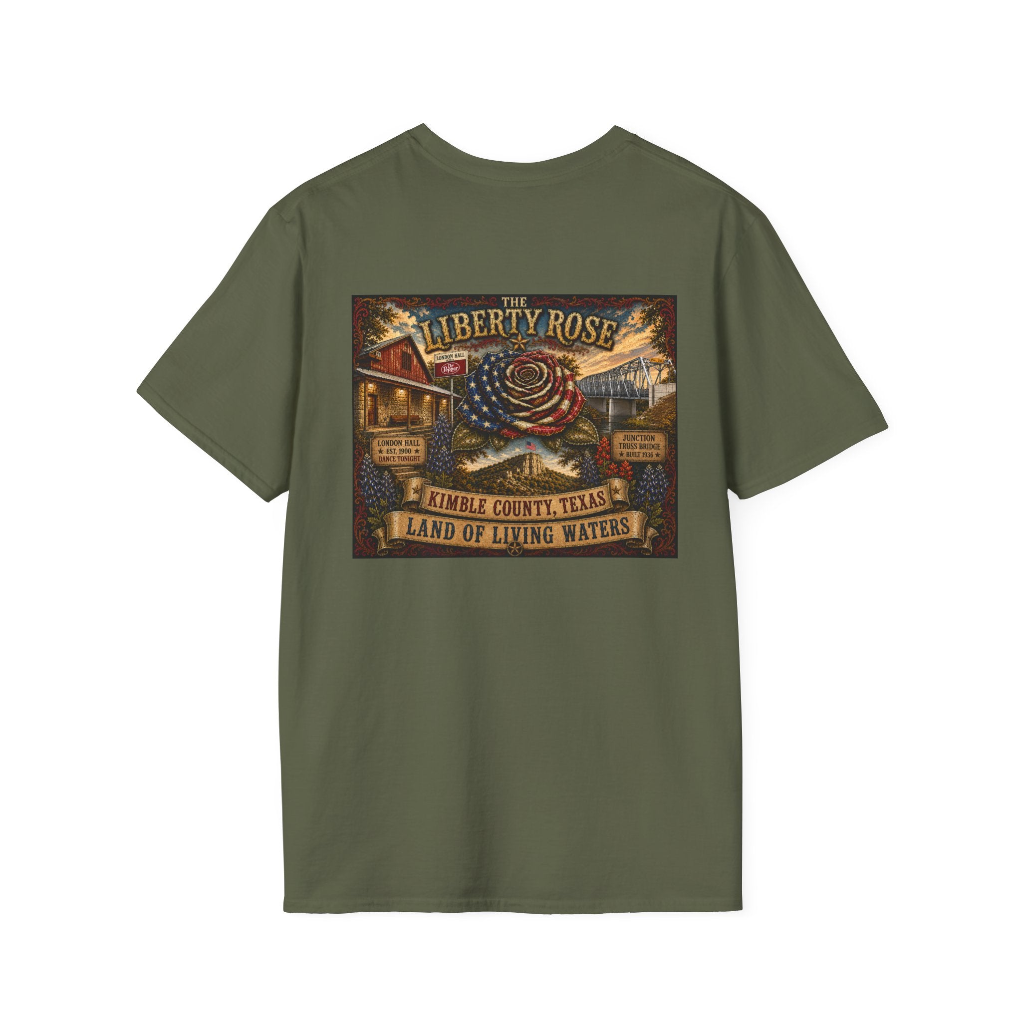 Kimble County Texas Donation, Liberty Rose T-Shirt — 'Liberty Rose' Vintage Small Town Design