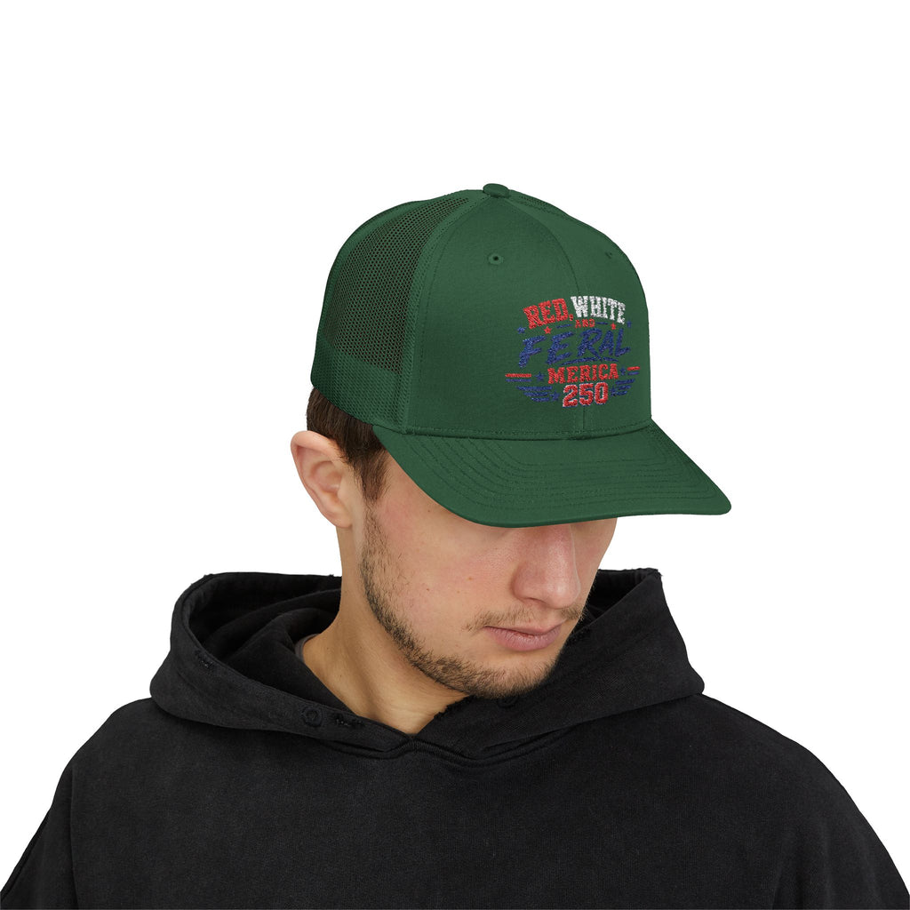 Feral 'Merica 250 Snapback Trucker Cap – Patriotic Red White & Blue Truckers Hat