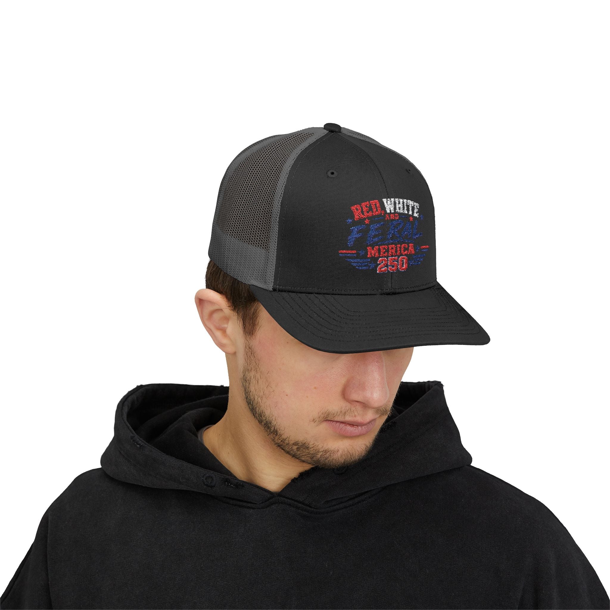 Feral 'Merica 250 Snapback Trucker Cap – Patriotic Red White & Blue Truckers Hat