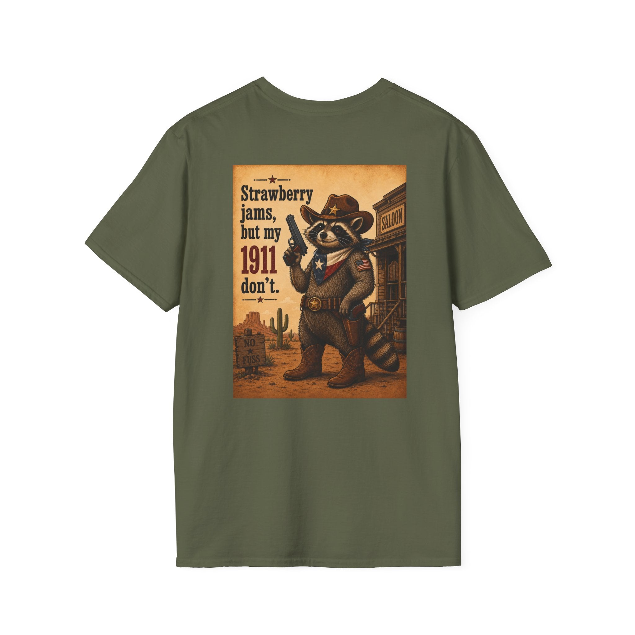 Raccoon Slinger 1911 Tee — "Strawberry jams, my 1911 don't" T-Shirt