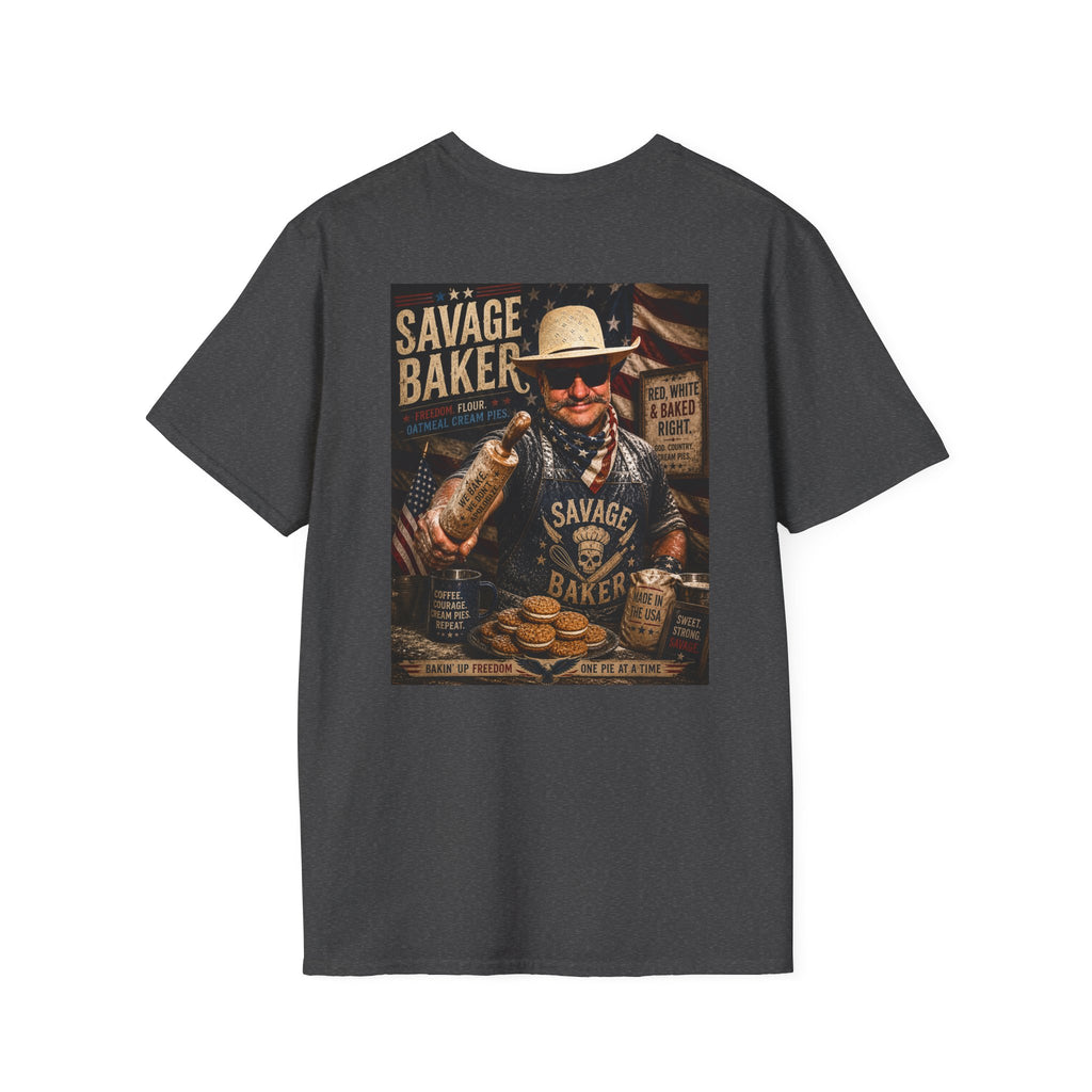 T-Shirt — Savage Baker Patriotic Retro Logo Tee (front chest patch & back graphic)