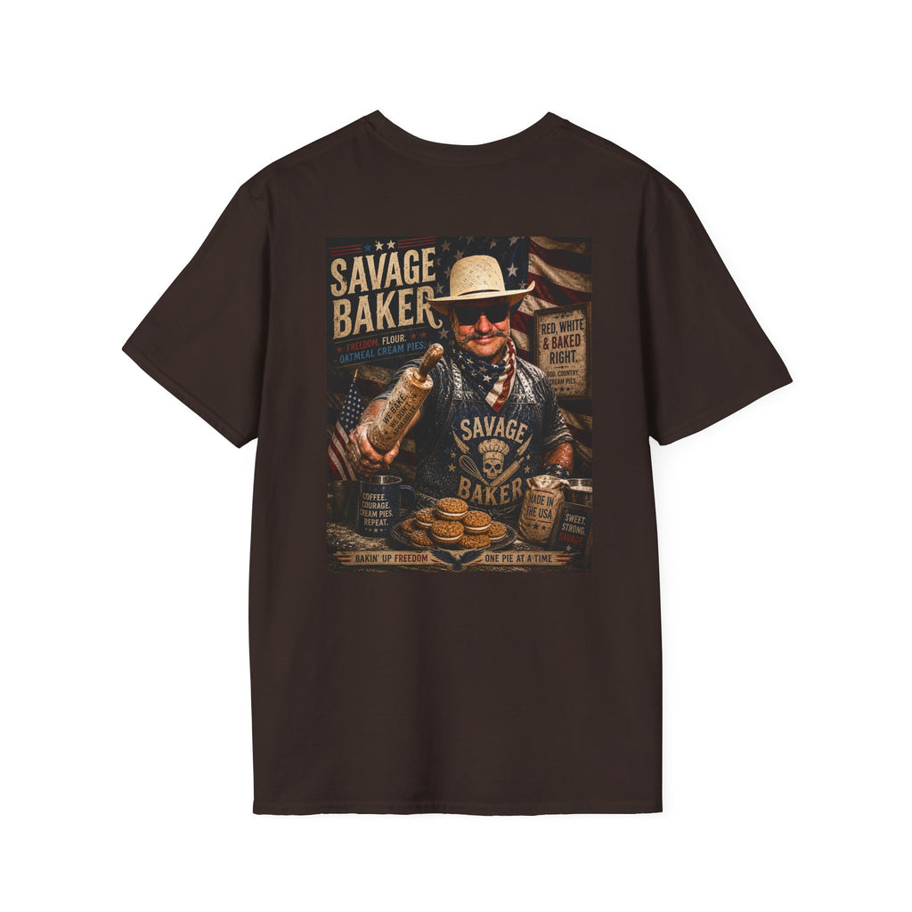 T-Shirt — Savage Baker Patriotic Retro Logo Tee (front chest patch & back graphic)