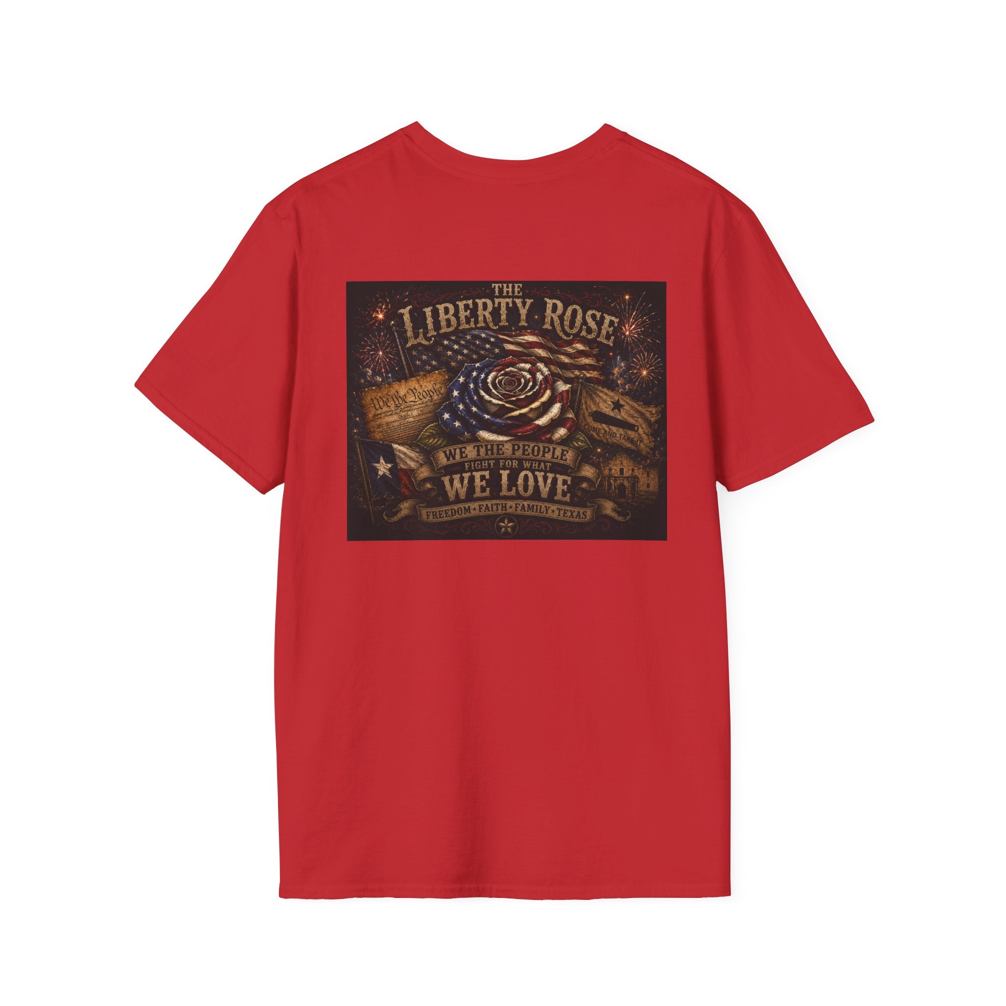 Liberty Rose T-Shirt - Patriotic Vintage Flag & Rose Design, We the People