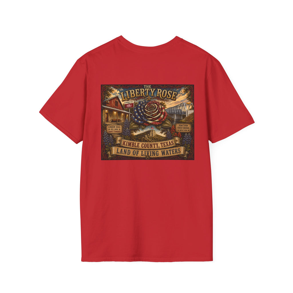 Kimble County Texas Donation, Liberty Rose T-Shirt — 'Liberty Rose' Vintage Small Town Design