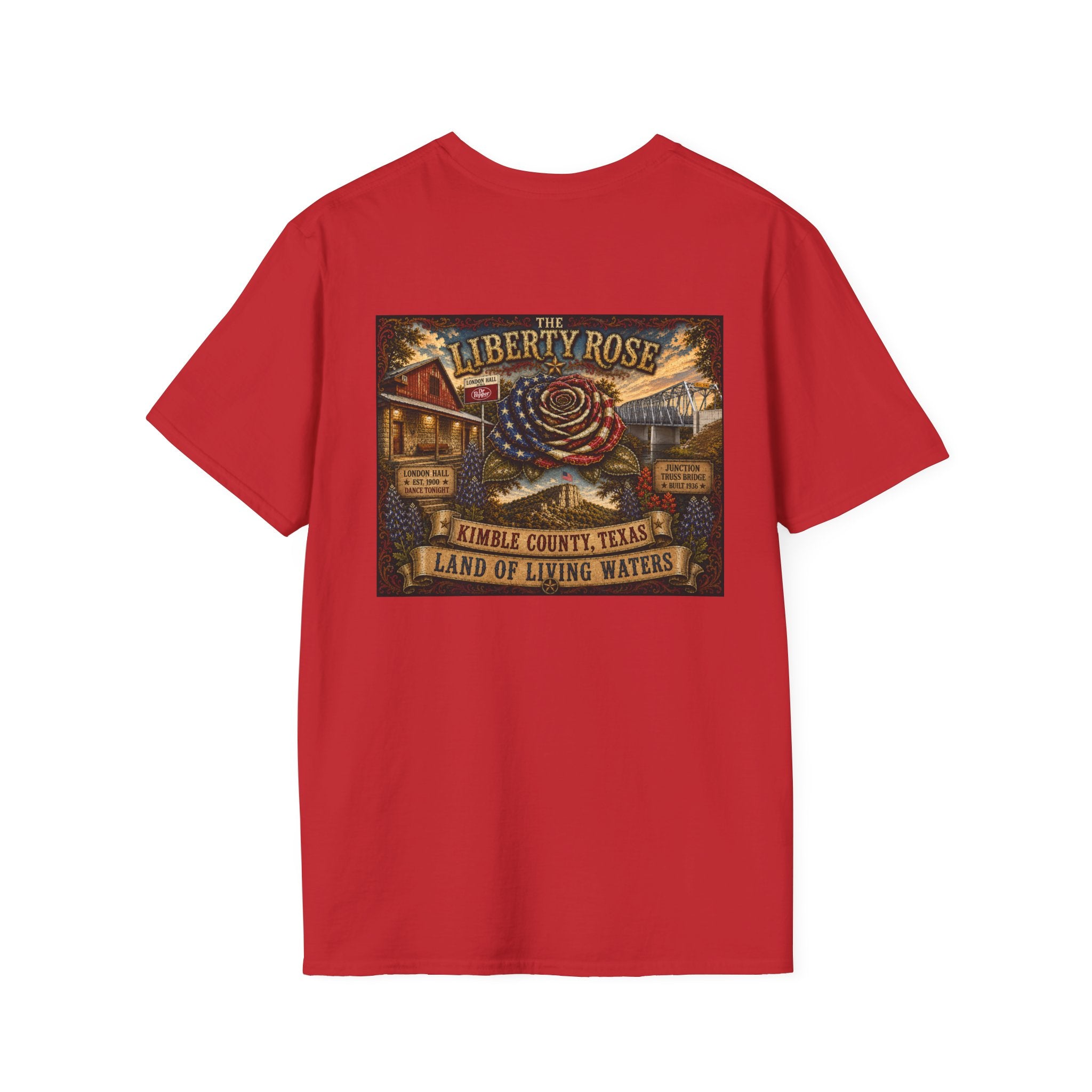 Kimble County Texas Donation, Liberty Rose T-Shirt — 'Liberty Rose' Vintage Small Town Design