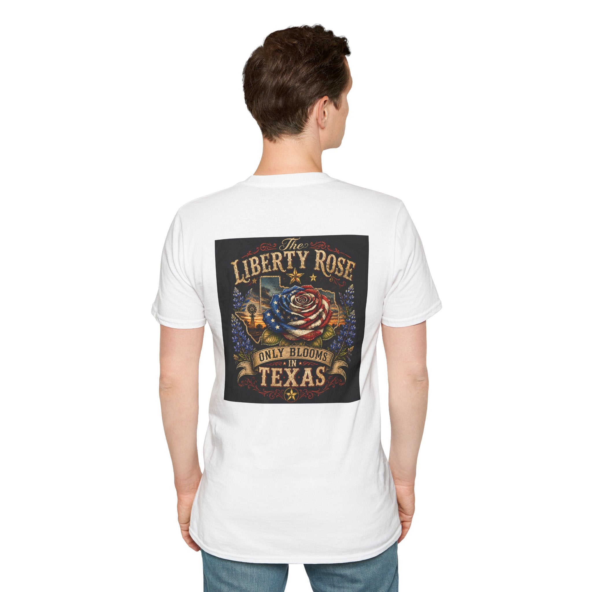 Liberty Rose Only Blooms in Texas T-Shirt — American Flag Rose Vintage Graphic Tee