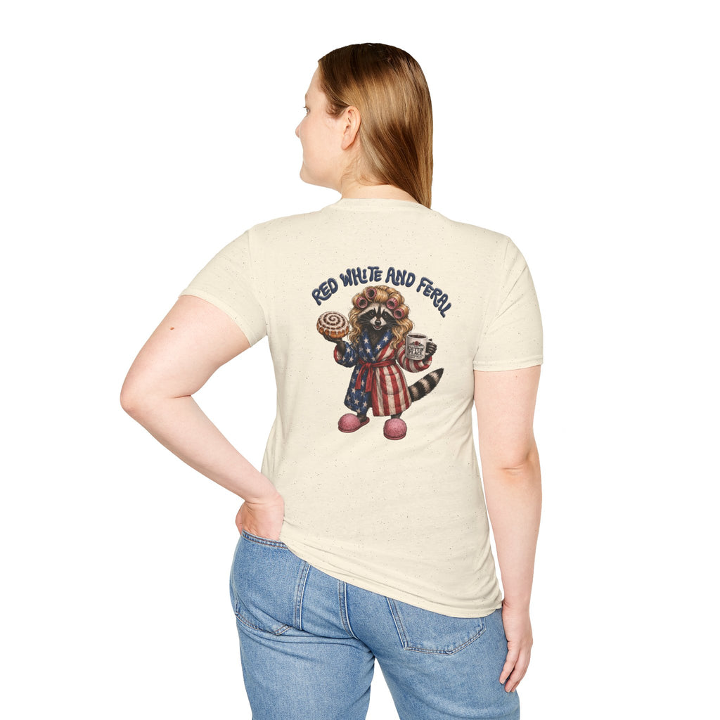 Patriotic Raccoon T-Shirt – "Red White and Ferrel" Pink Fuzzy Slippers, Americana Graphic Tee