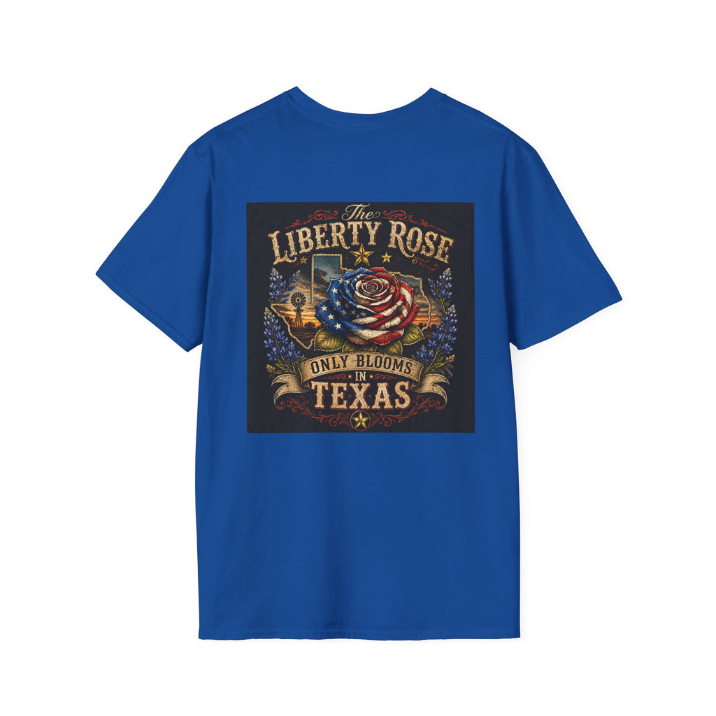 Liberty Rose Only Blooms in Texas T-Shirt — American Flag Rose Vintage Graphic Tee