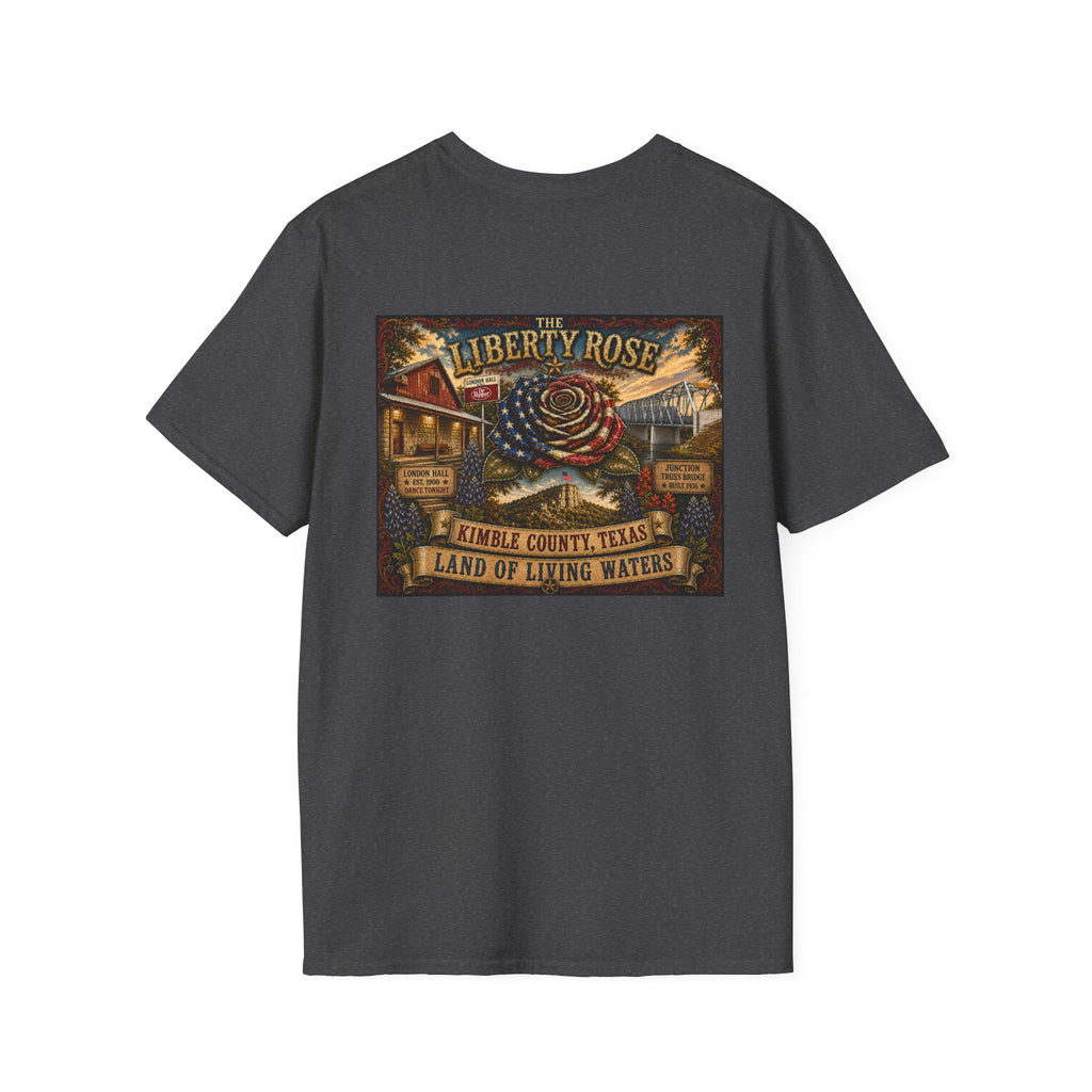 Kimble County Texas Donation, Liberty Rose T-Shirt — 'Liberty Rose' Vintage Small Town Design