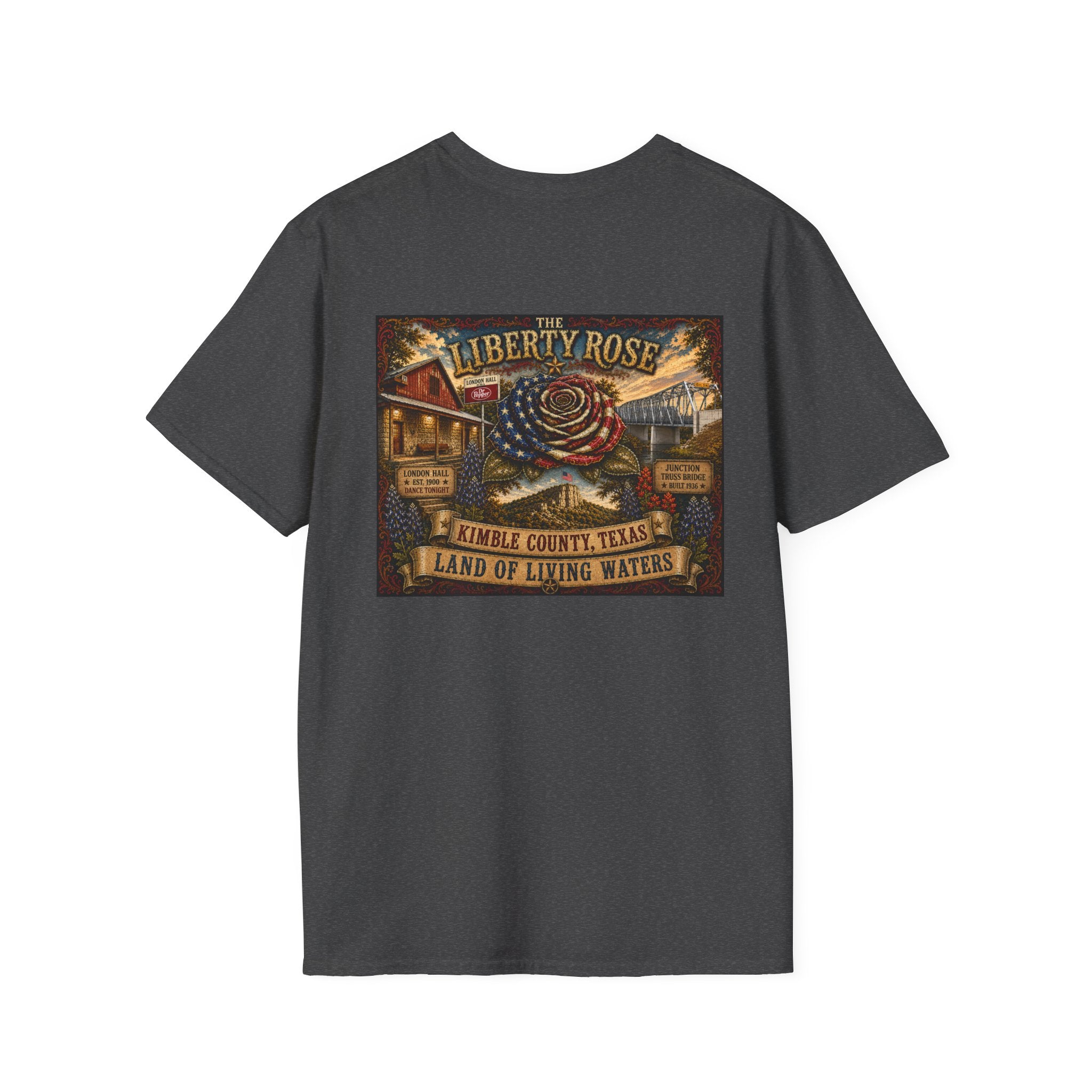 Kimble County Texas Donation, Liberty Rose T-Shirt — 'Liberty Rose' Vintage Small Town Design