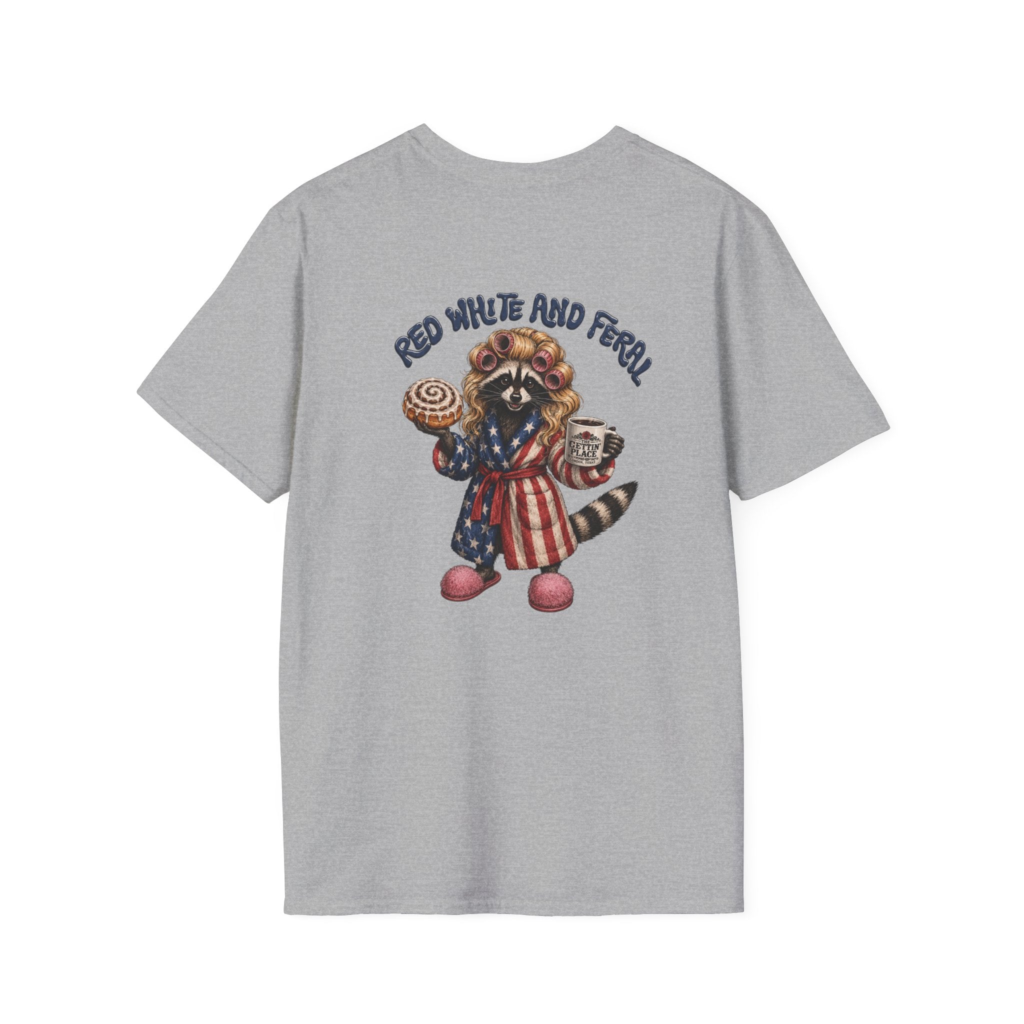 Patriotic Raccoon T-Shirt – "Red White and Ferrel" Pink Fuzzy Slippers, Americana Graphic Tee