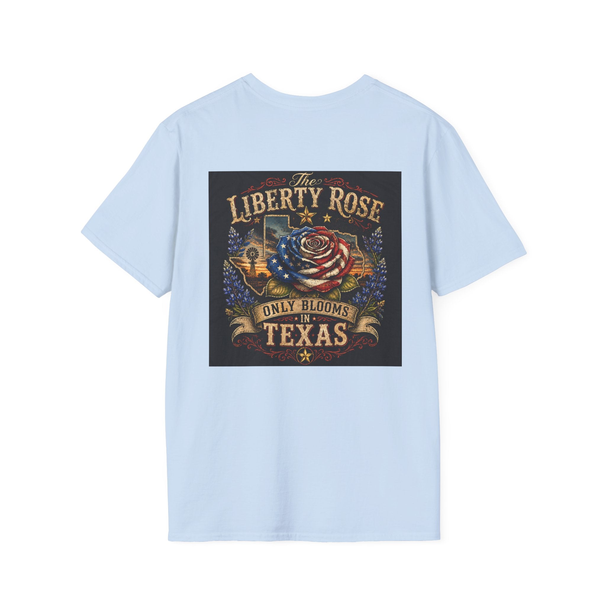 Liberty Rose Only Blooms in Texas T-Shirt — American Flag Rose Vintage Graphic Tee
