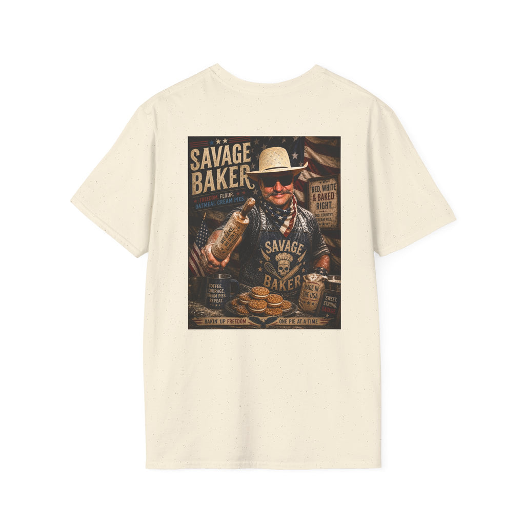 T-Shirt — Savage Baker Patriotic Retro Logo Tee (front chest patch & back graphic)