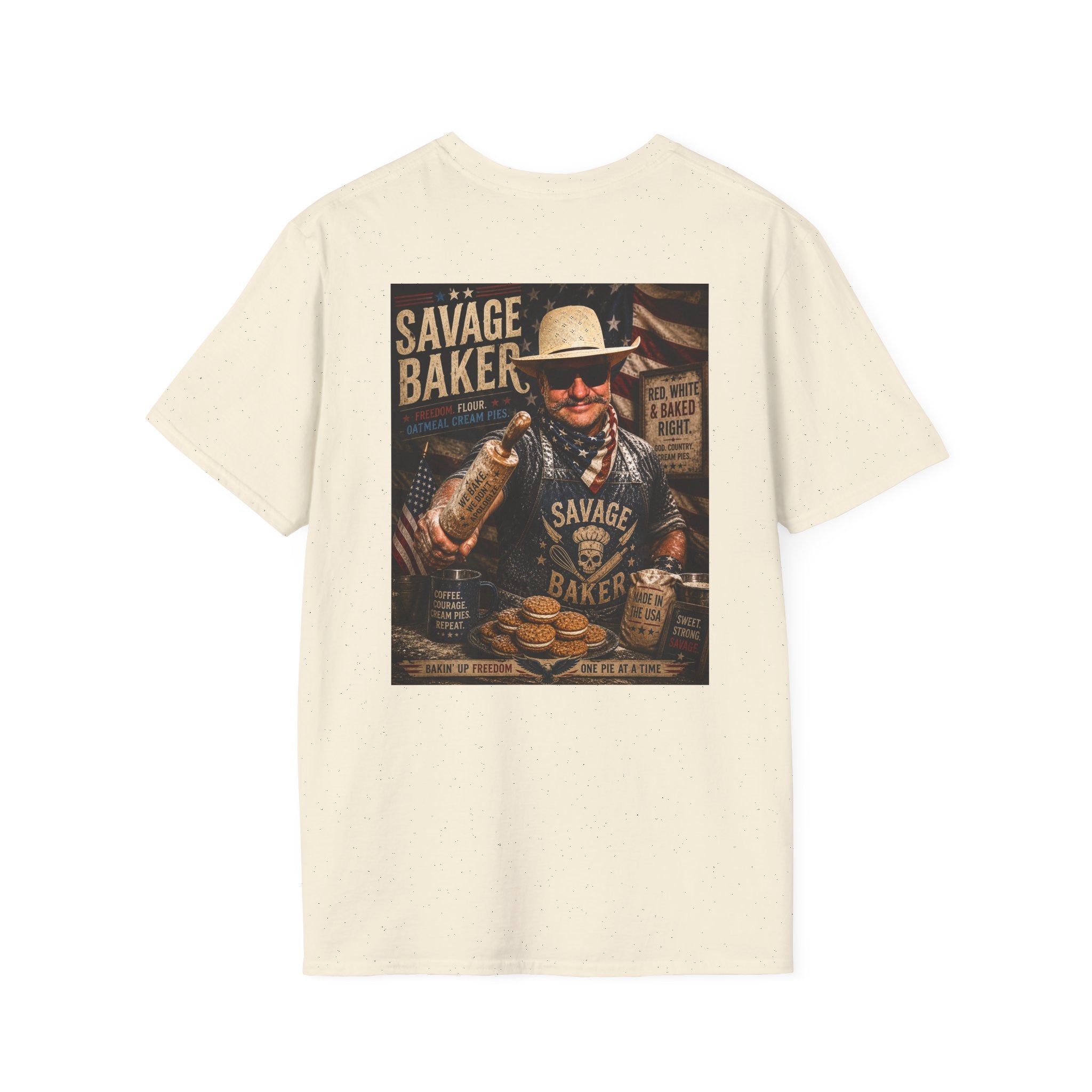 T-Shirt — Savage Baker Patriotic Retro Logo Tee (front chest patch & back graphic)
