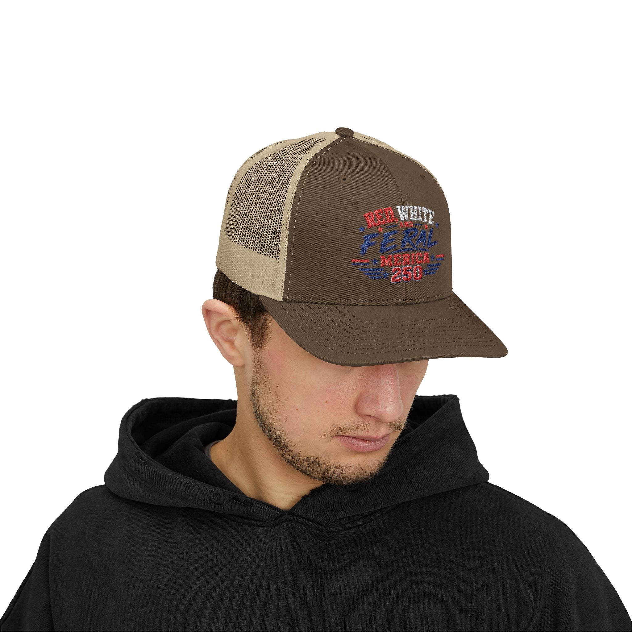 Feral 'Merica 250 Snapback Trucker Cap – Patriotic Red White & Blue Truckers Hat