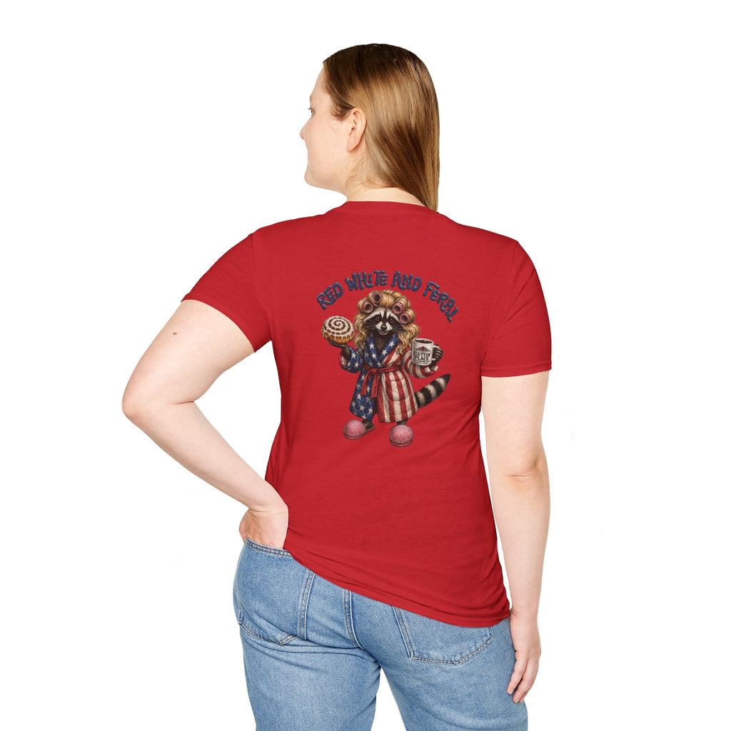 Patriotic Raccoon T-Shirt – "Red White and Ferrel" Pink Fuzzy Slippers, Americana Graphic Tee