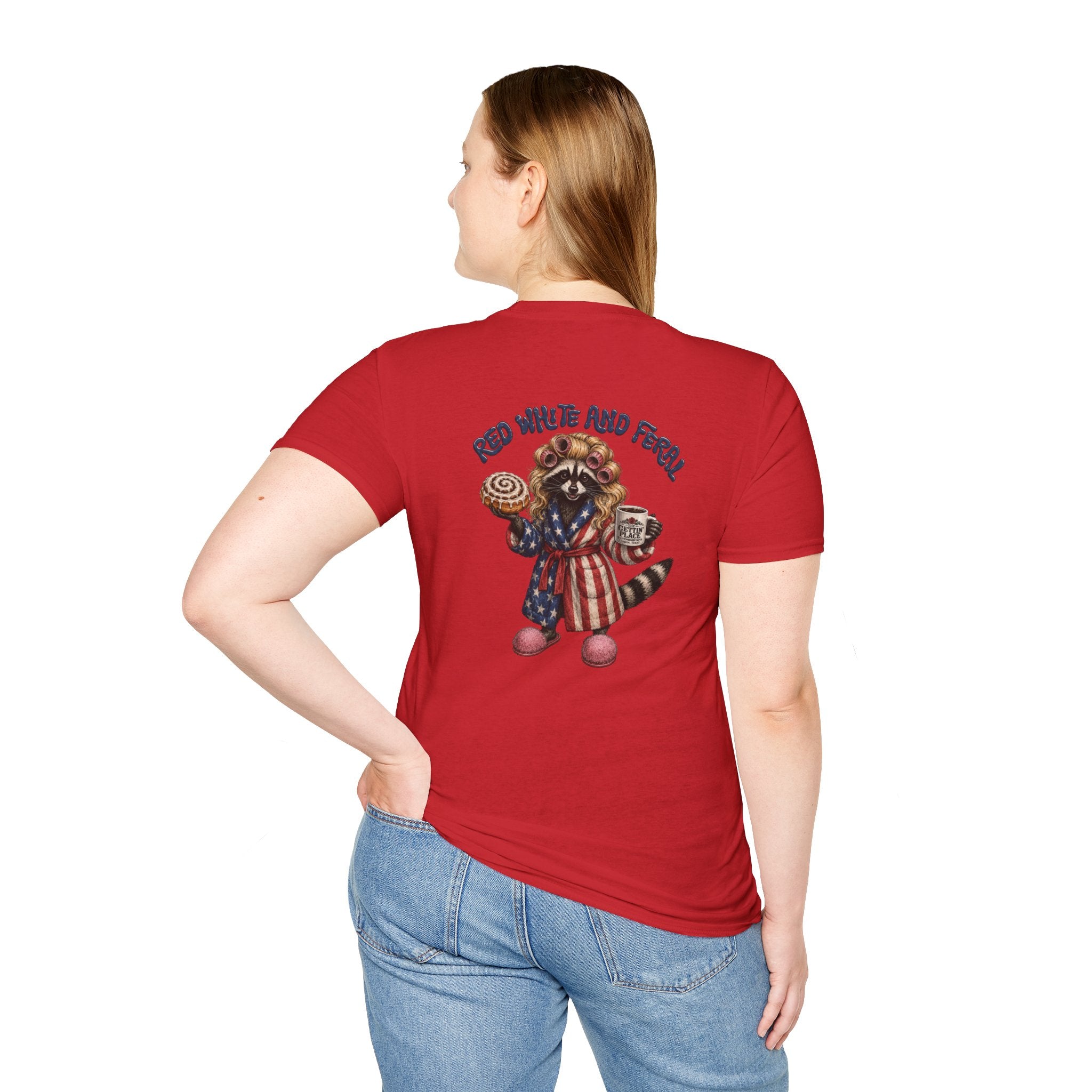 Patriotic Raccoon T-Shirt – "Red White and Ferrel" Pink Fuzzy Slippers, Americana Graphic Tee