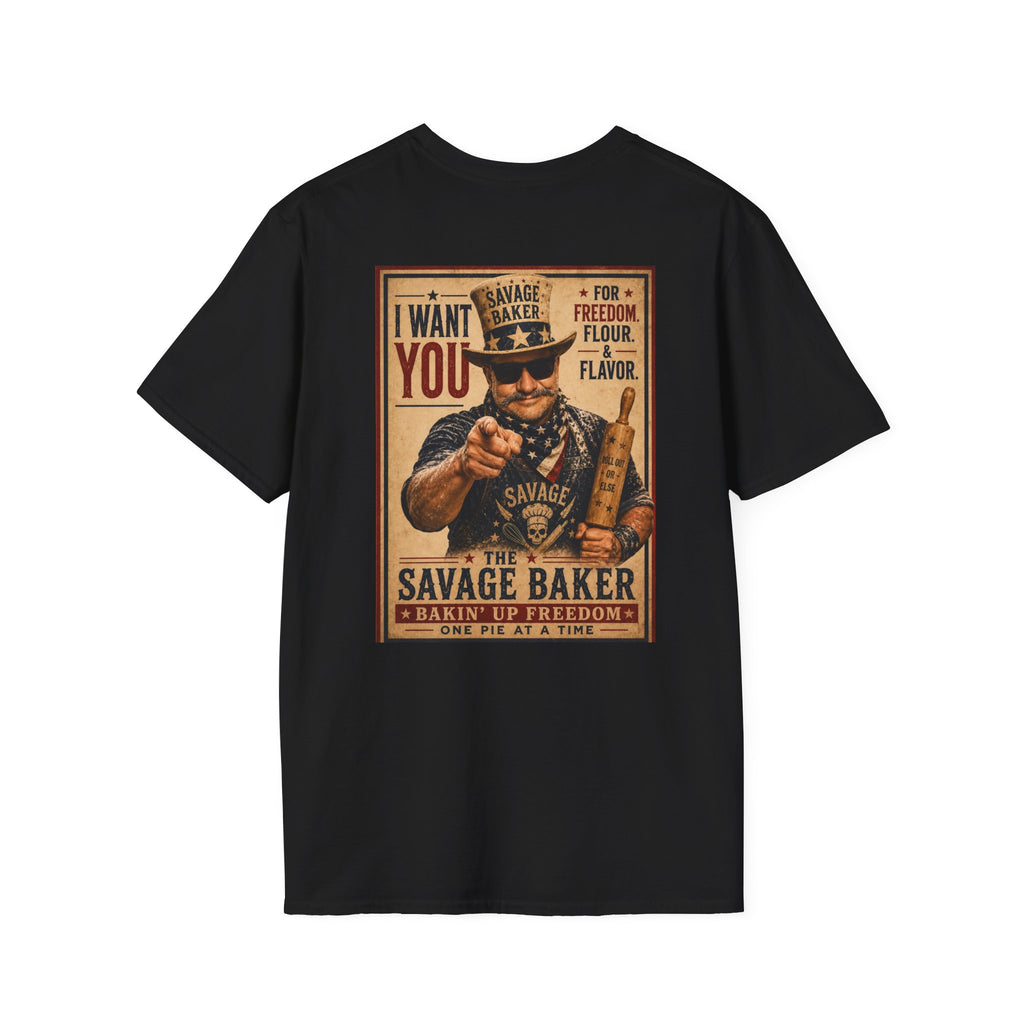The Savage Baker T-Shirt — "I Want You" Patriotic Vintage Poster Design