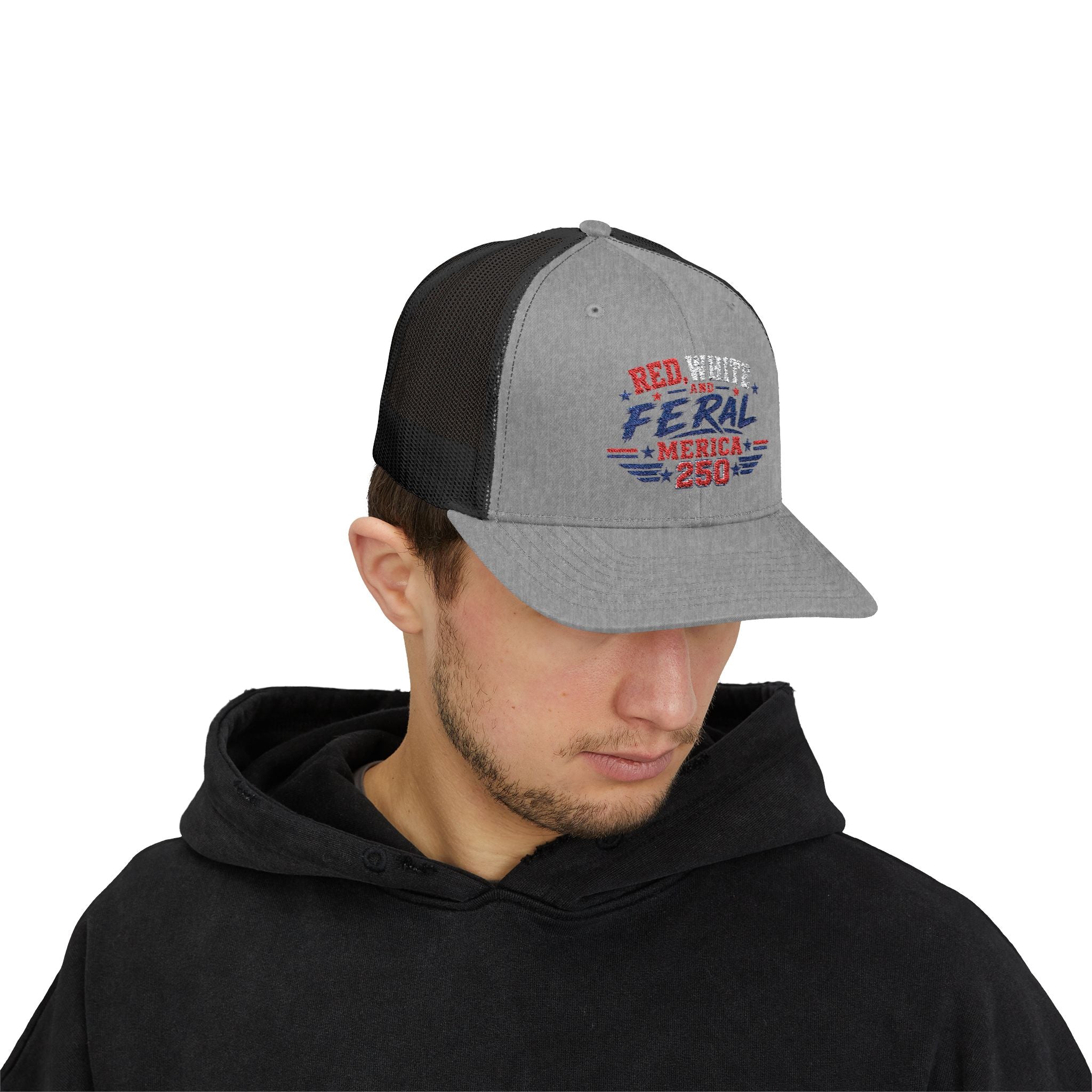 Feral 'Merica 250 Snapback Trucker Cap – Patriotic Red White & Blue Truckers Hat