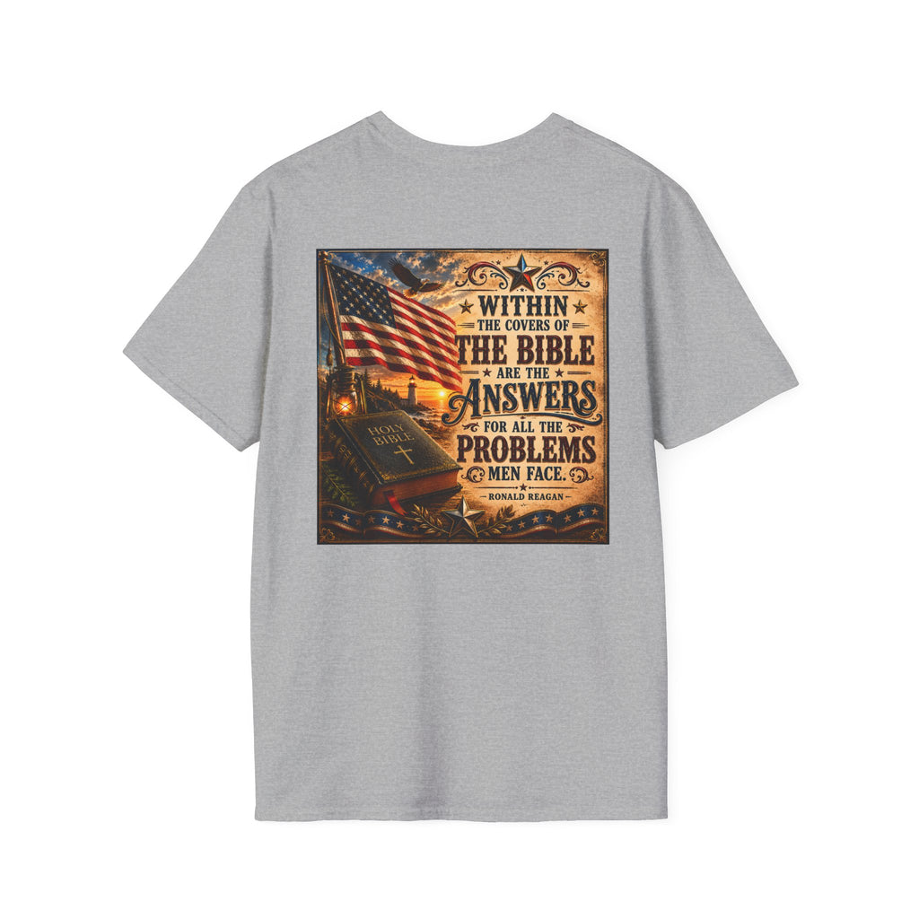 Ronald Reagan Bible Quote T-Shirt — "Within the Covers of the Bible"
