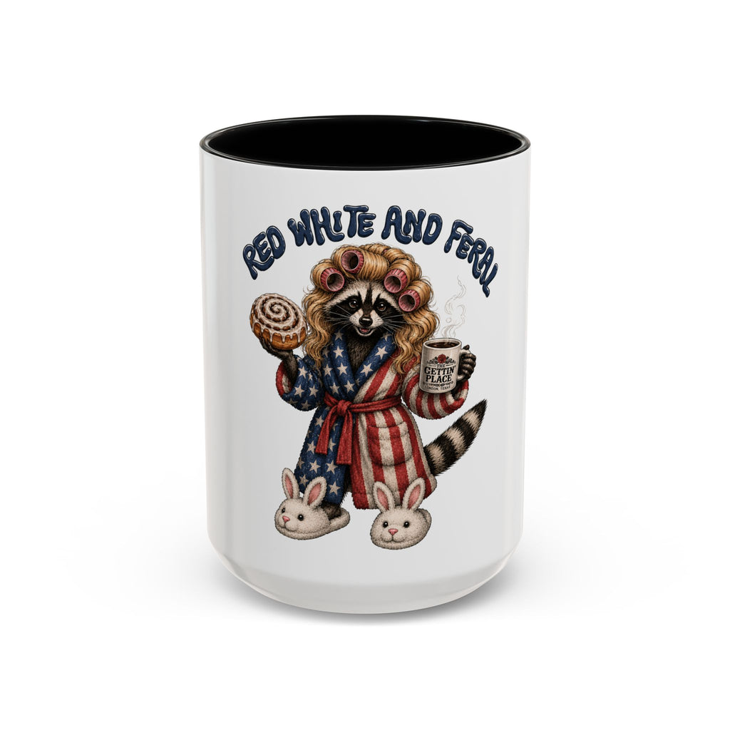 Red White and Feral Raccoon Coffee Mug
