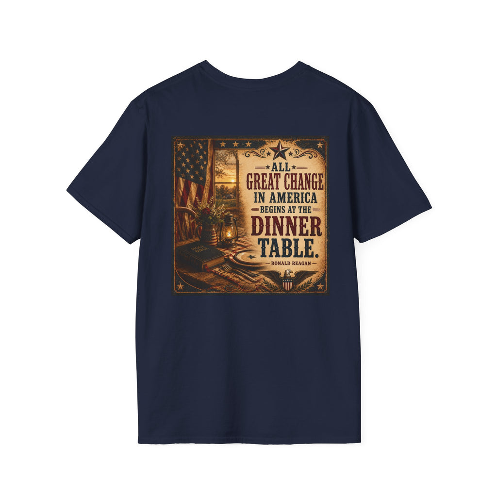 Reagan Quote T-Shirt — “All Great Change In America” Presidential Collection