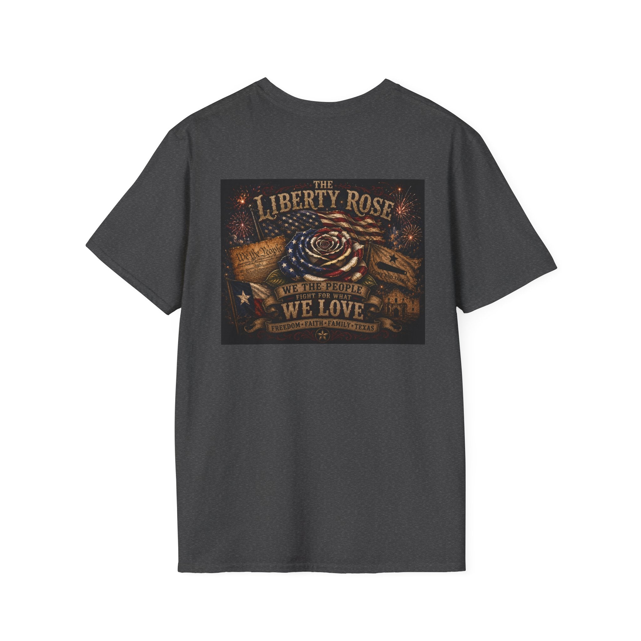 Liberty Rose T-Shirt - Patriotic Vintage Flag & Rose Design, We the People
