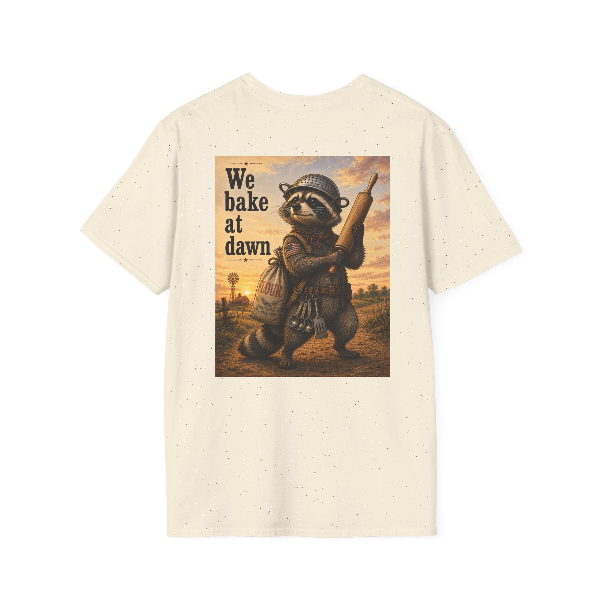 Baker Raccoon T-Shirt — "We Bake at Dawn" Vintage Bakery Graphic Tee