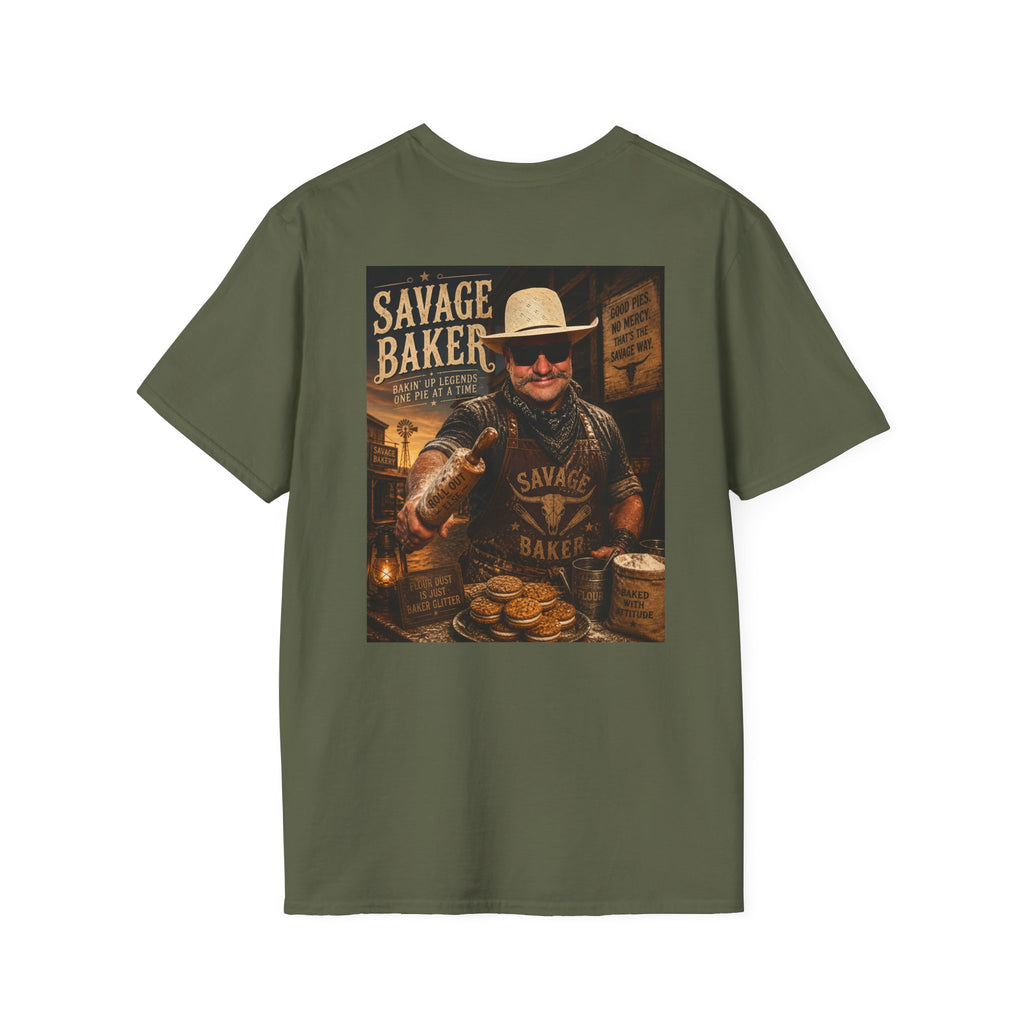 Savage Baker Western Graphic T-Shirt — Retro Bakery Logo & Vintage Chef Poster Tee