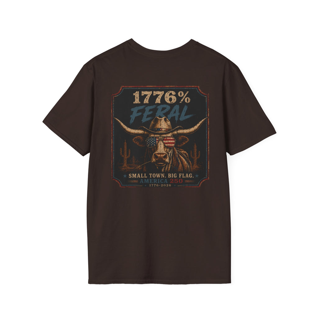 1776% FERAL Bull Tee — US Flag Glasses Patriotic Small Town Vibe