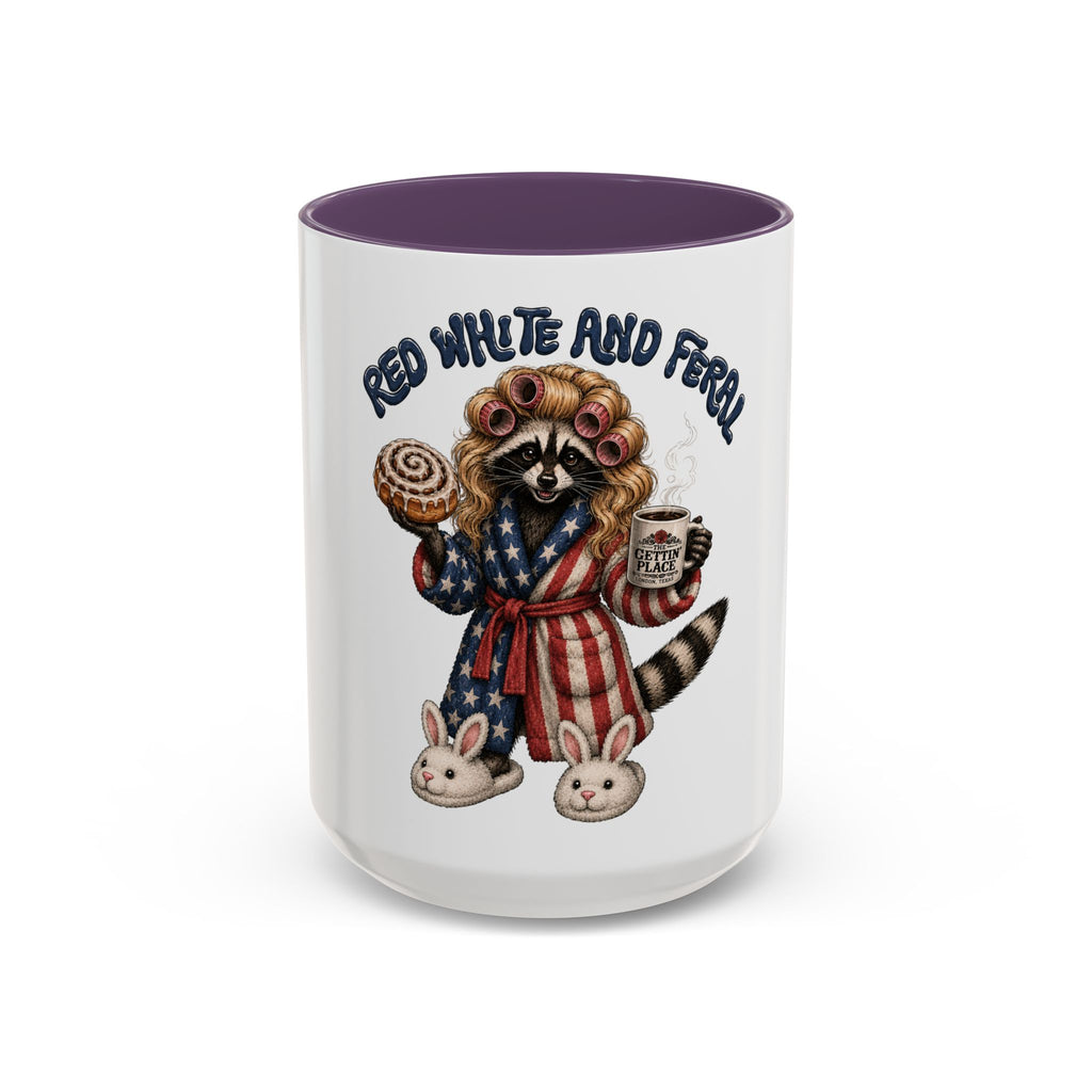 Red White and Feral Raccoon Coffee Mug