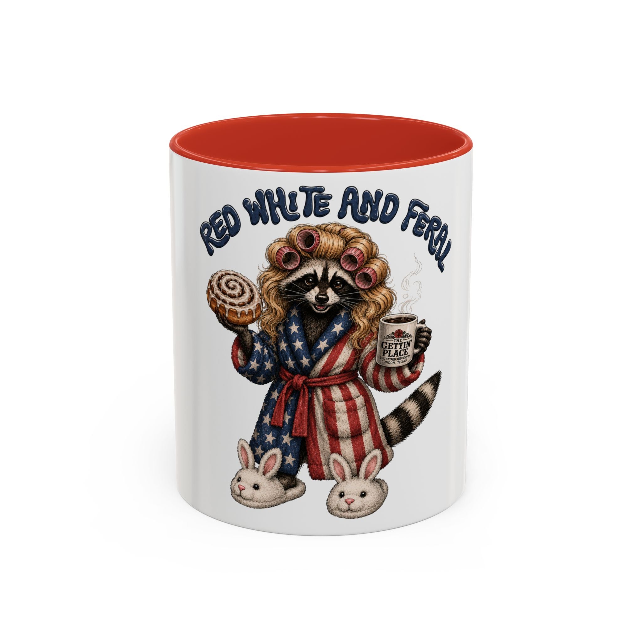 Red White and Feral Raccoon Coffee Mug