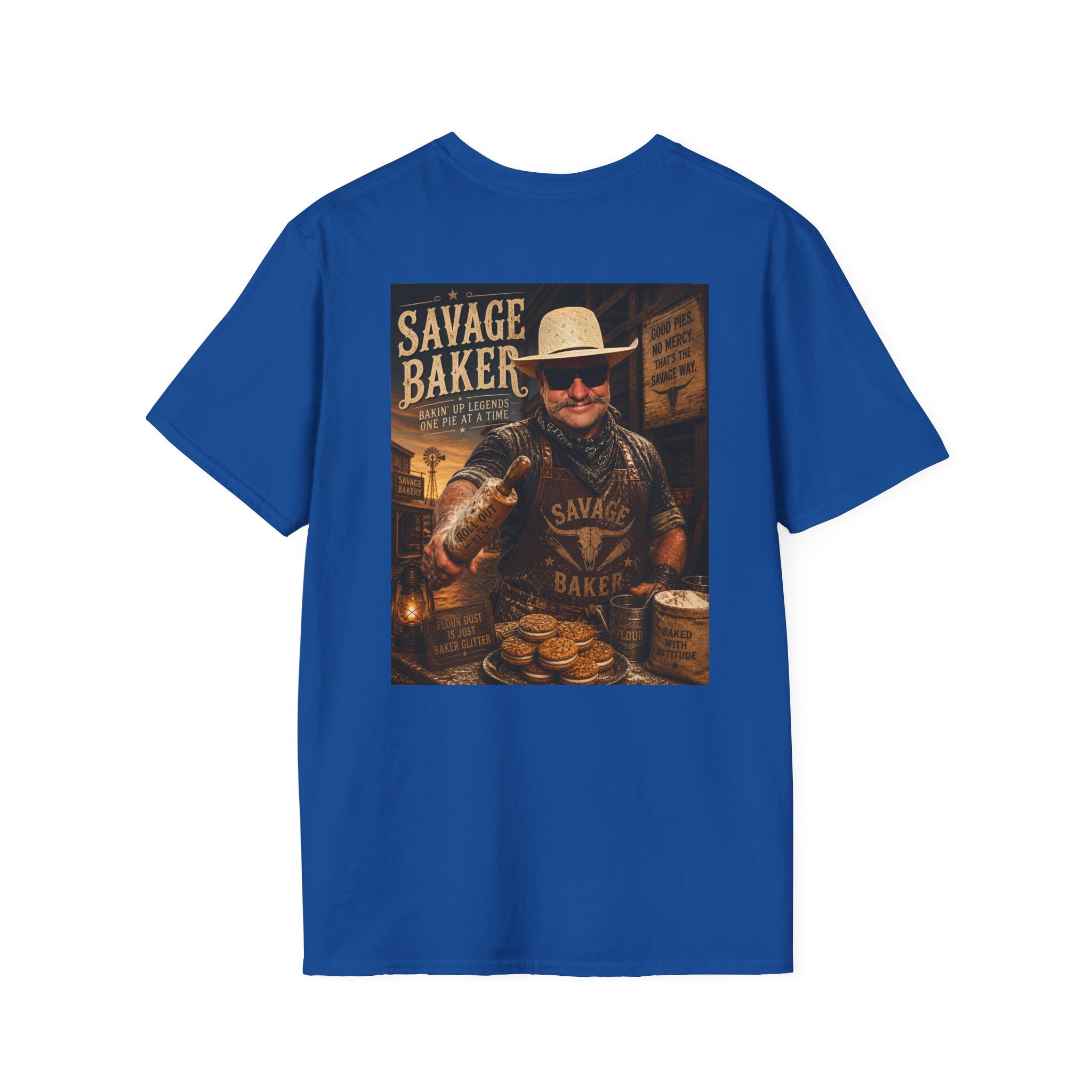 Savage Baker Western Graphic T-Shirt — Retro Bakery Logo & Vintage Chef Poster Tee