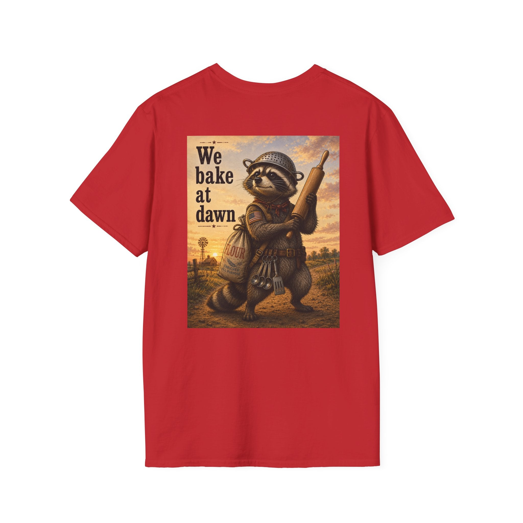 Baker Raccoon T-Shirt — "We Bake at Dawn" Vintage Bakery Graphic Tee