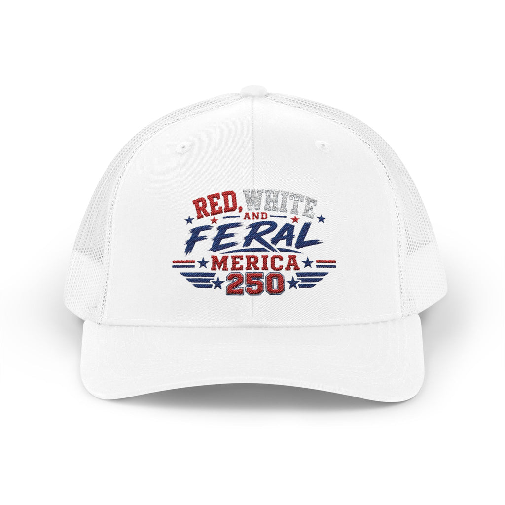 Feral 'Merica 250 Snapback Trucker Cap – Patriotic Red White & Blue Truckers Hat
