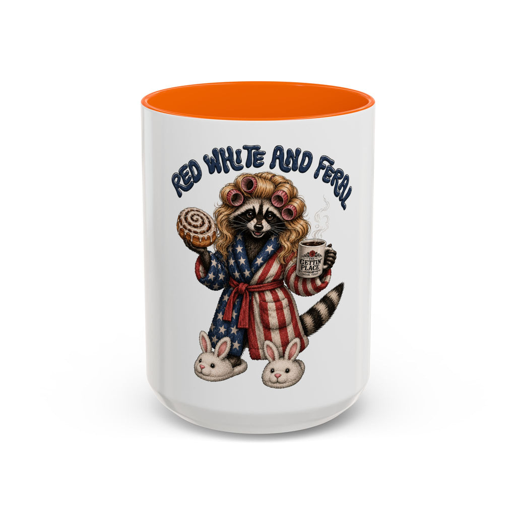 Red White and Feral Raccoon Coffee Mug