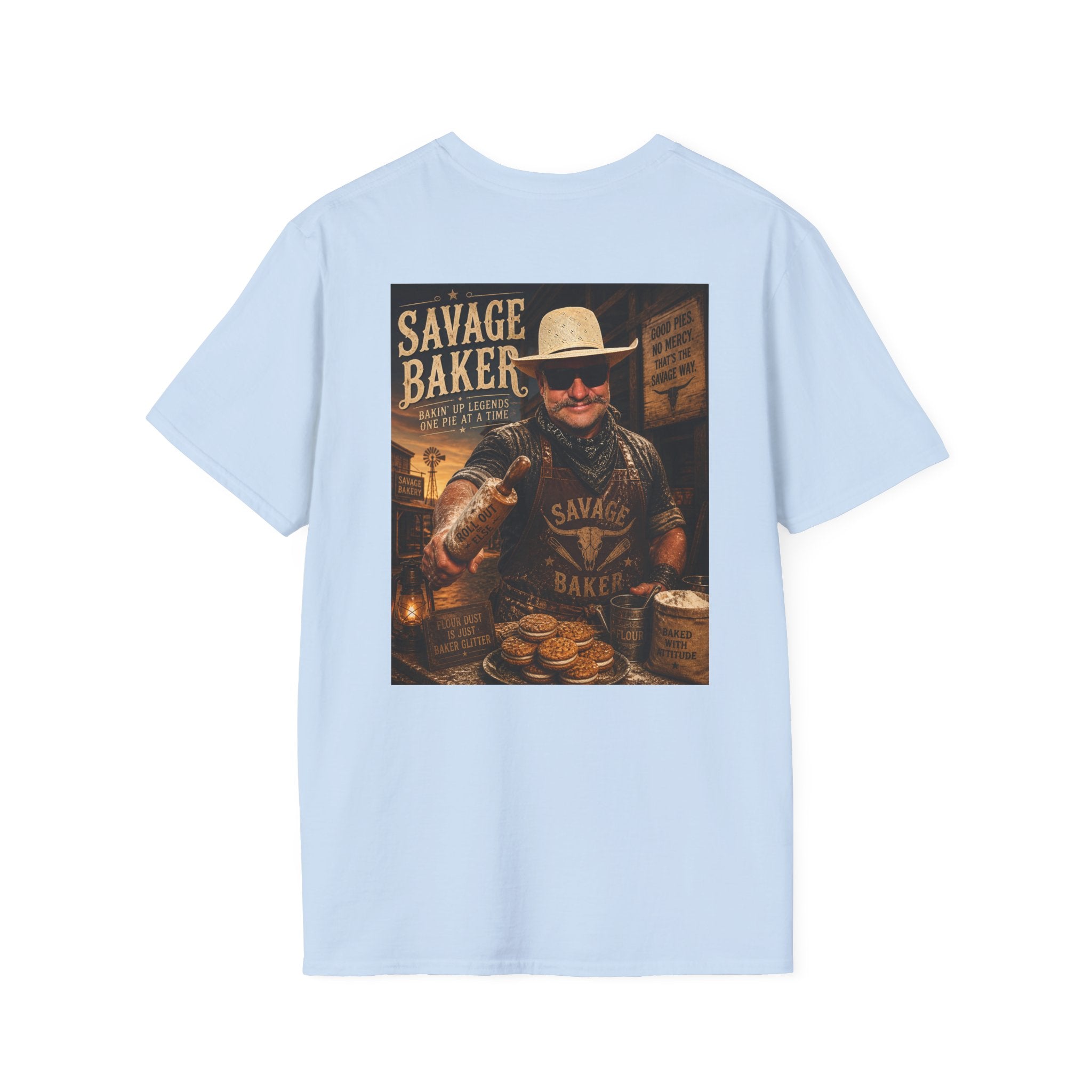 Savage Baker Western Graphic T-Shirt — Retro Bakery Logo & Vintage Chef Poster Tee