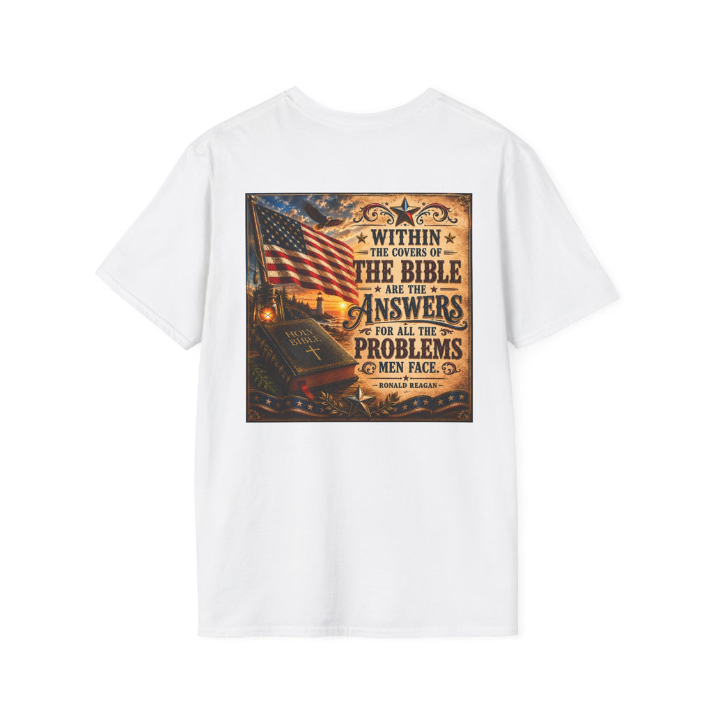 Ronald Reagan Bible Quote T-Shirt — "Within the Covers of the Bible"