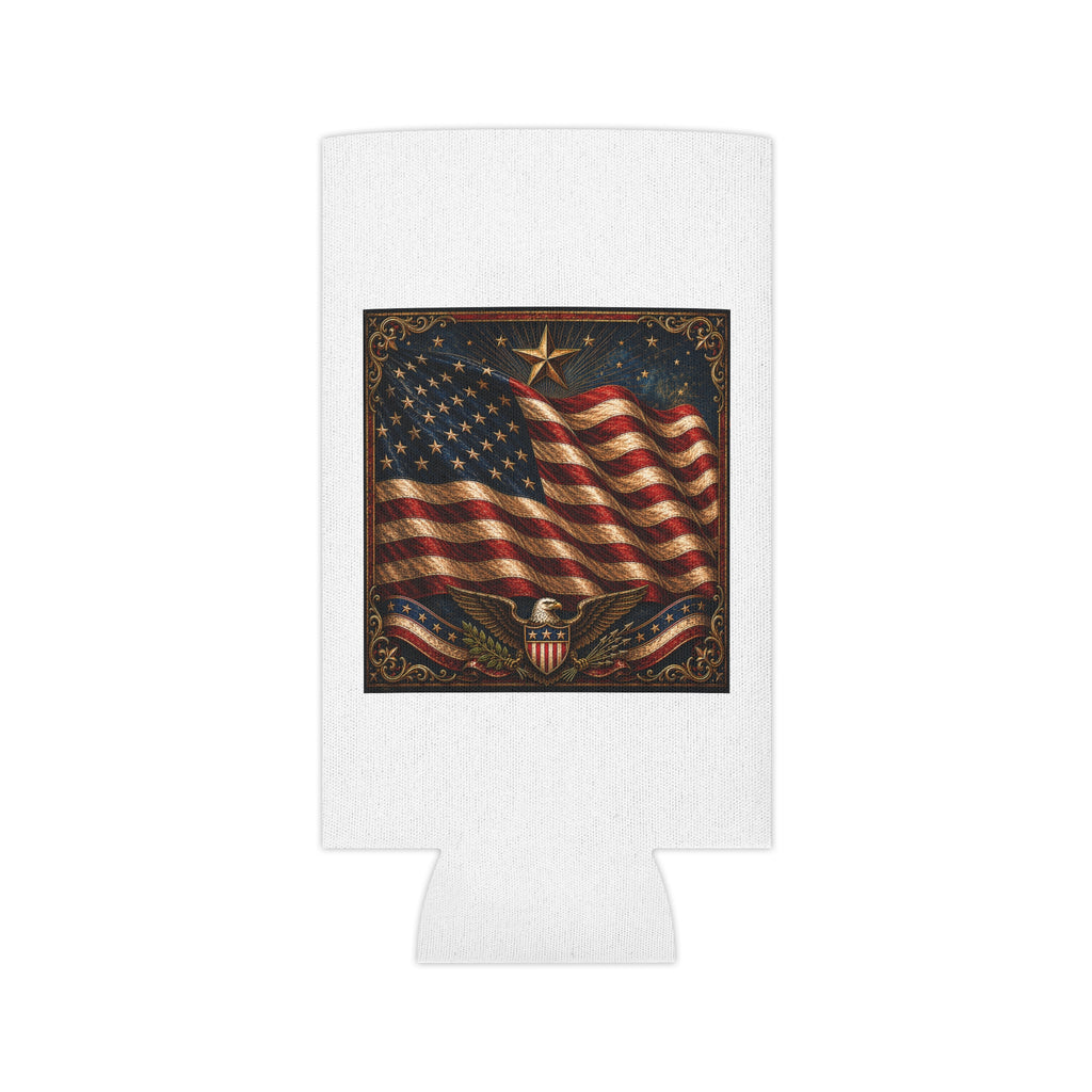 Patriotic Can Cooler — American Flag & Liberty Rose Ranch Beer Koozie