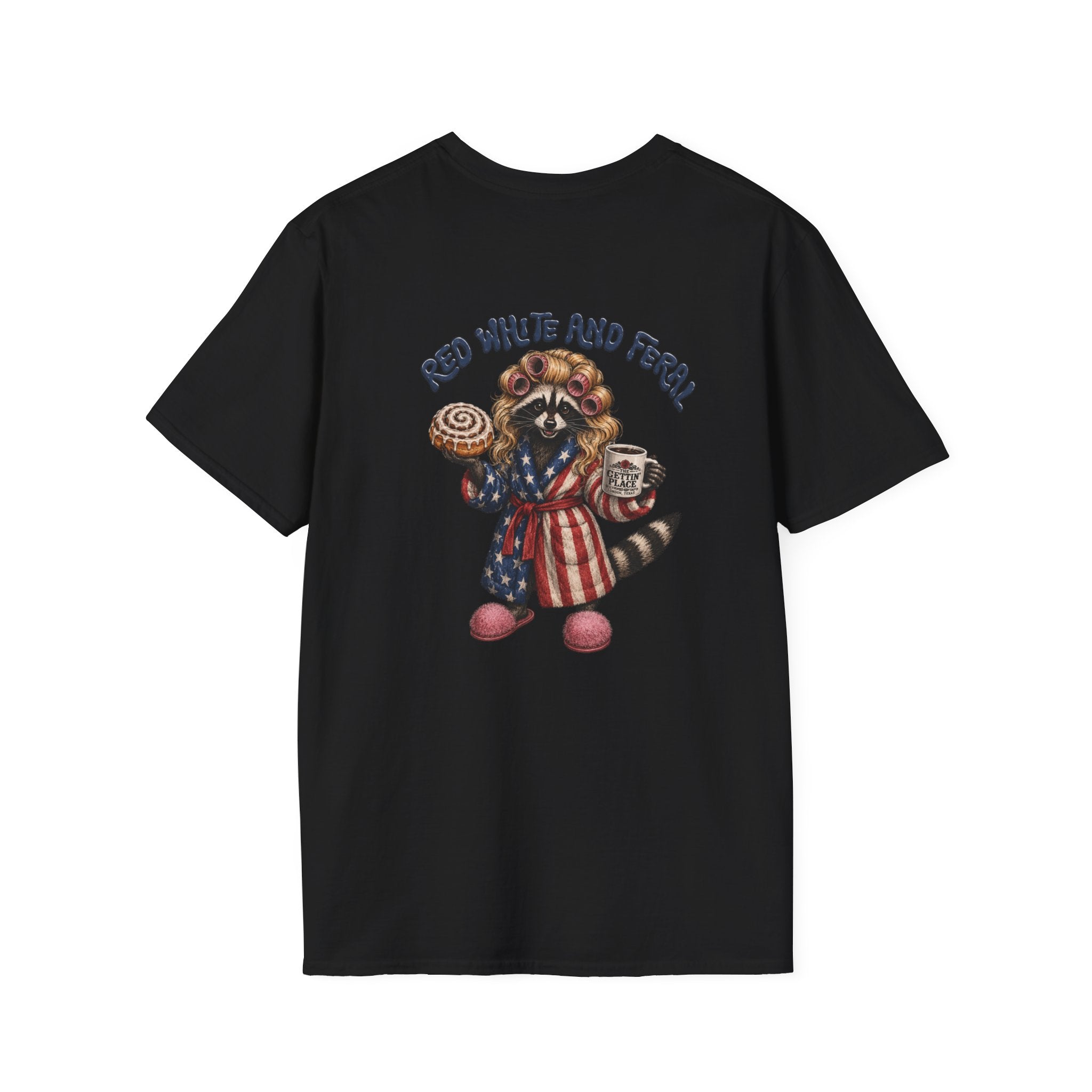 Patriotic Raccoon T-Shirt – "Red White and Ferrel" Pink Fuzzy Slippers, Americana Graphic Tee